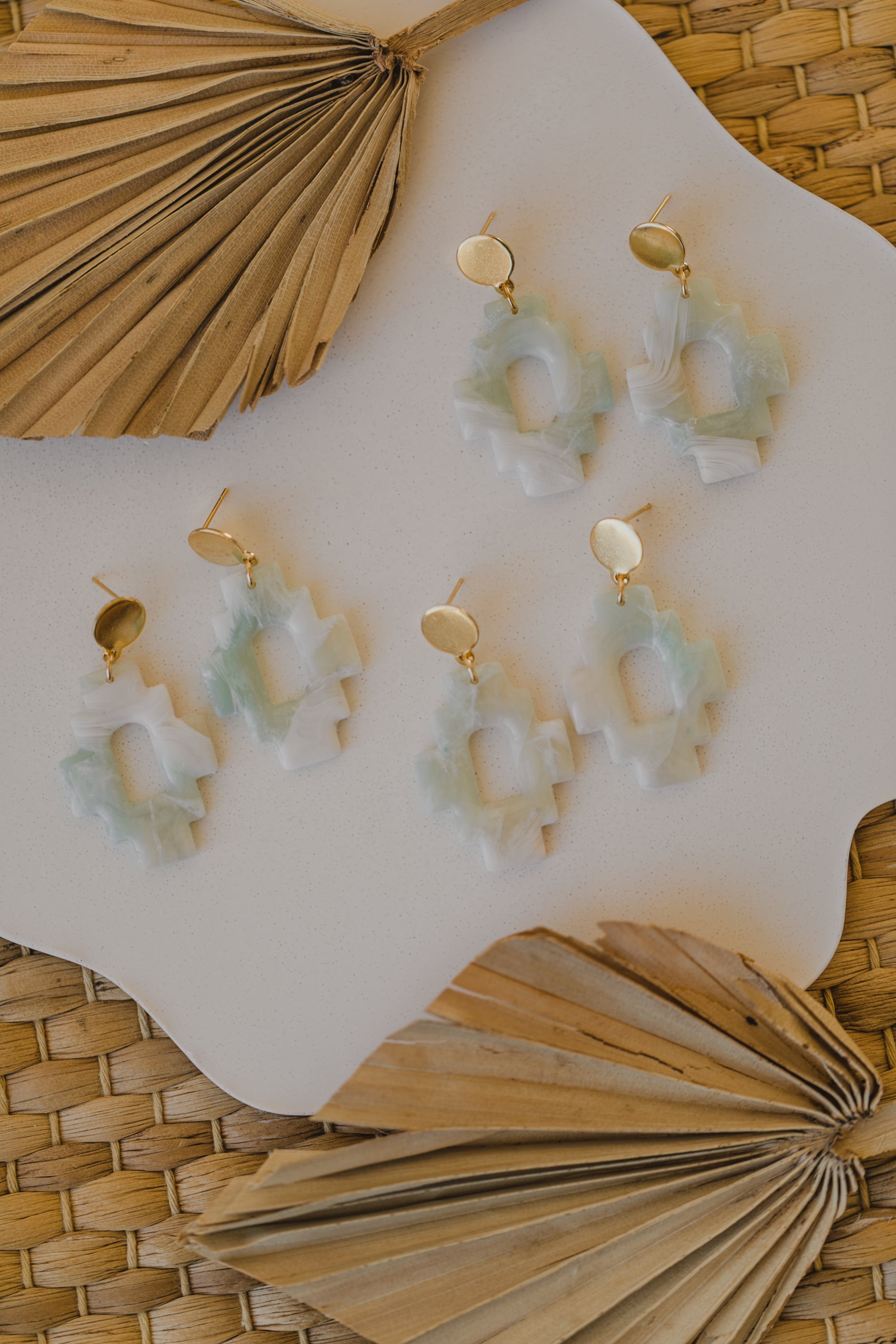 Polymer clay earrings in light green