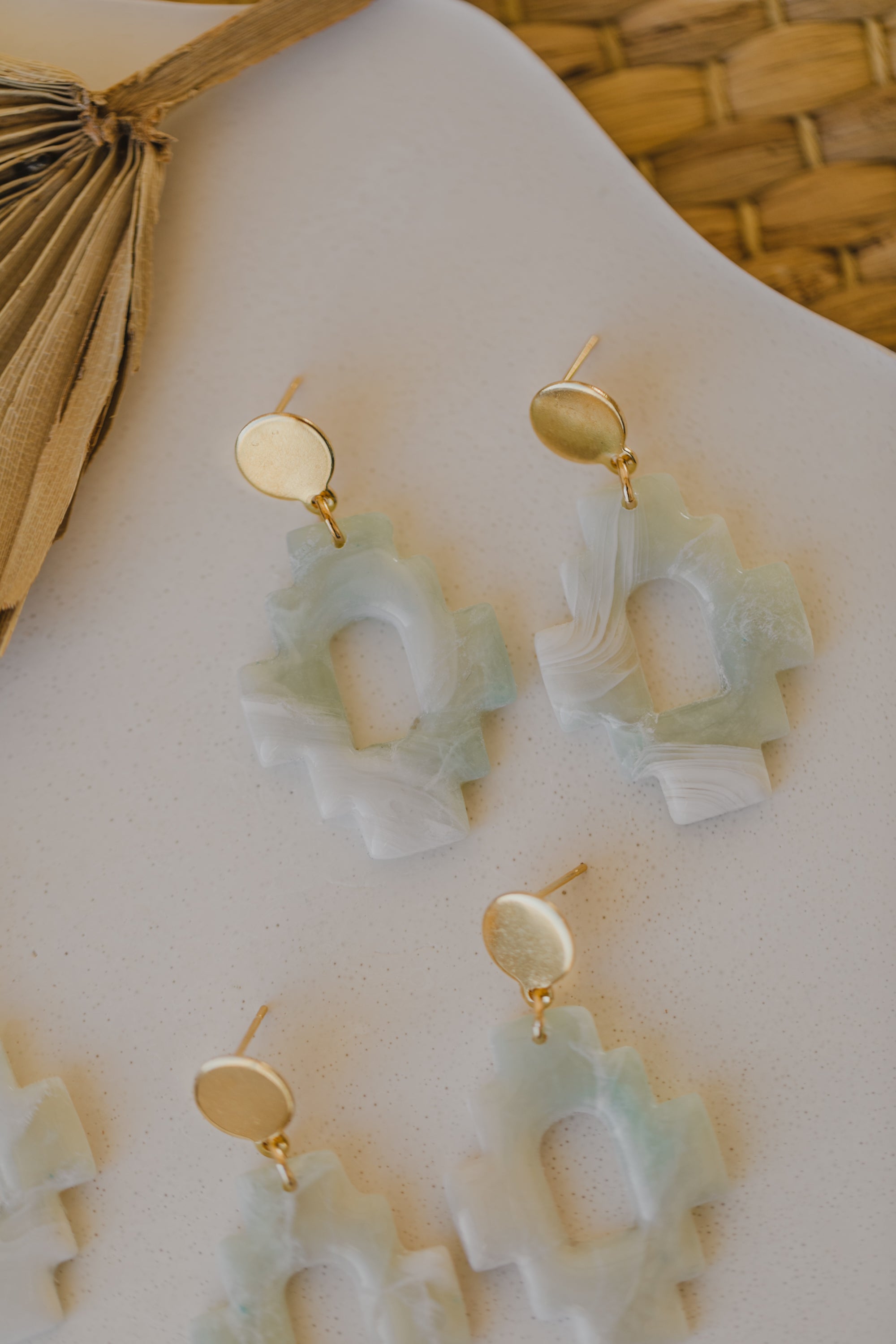 Polymer clay earrings in light green