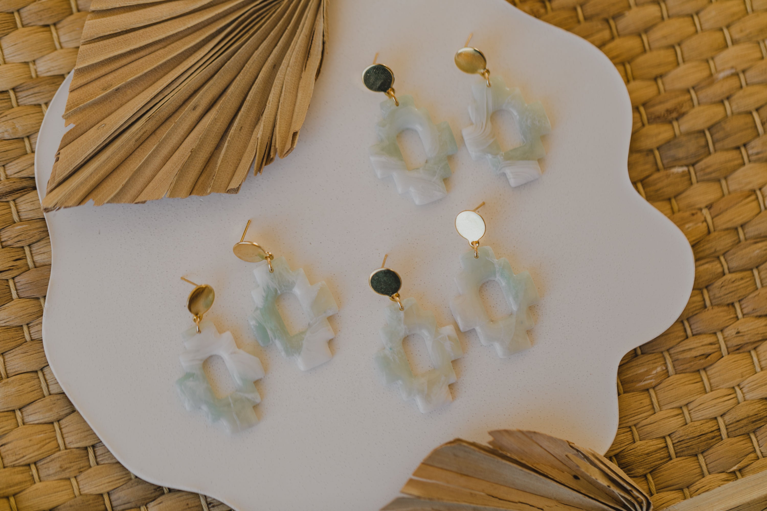 Polymer clay earrings in light green