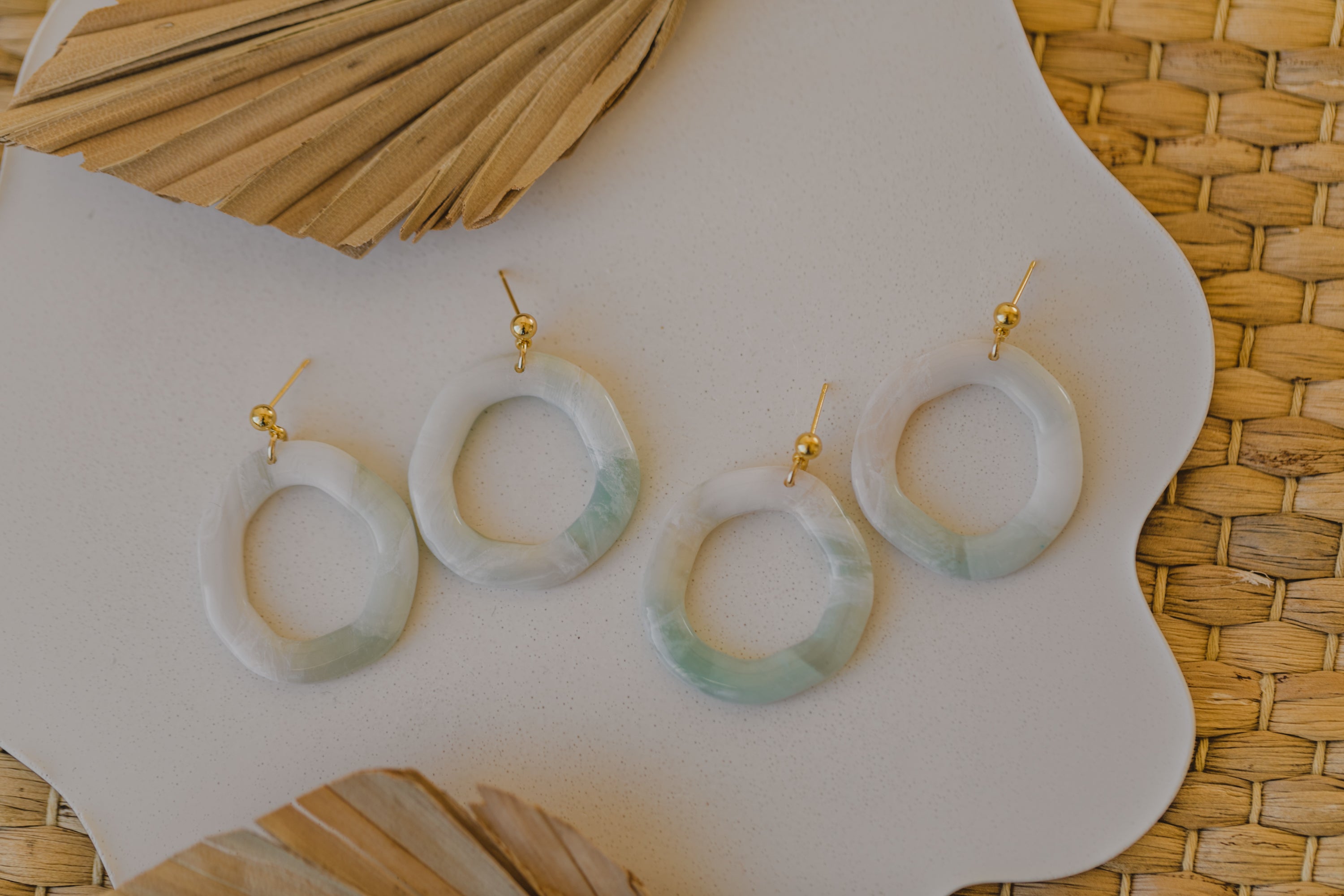 Polymer clay earrings in light green