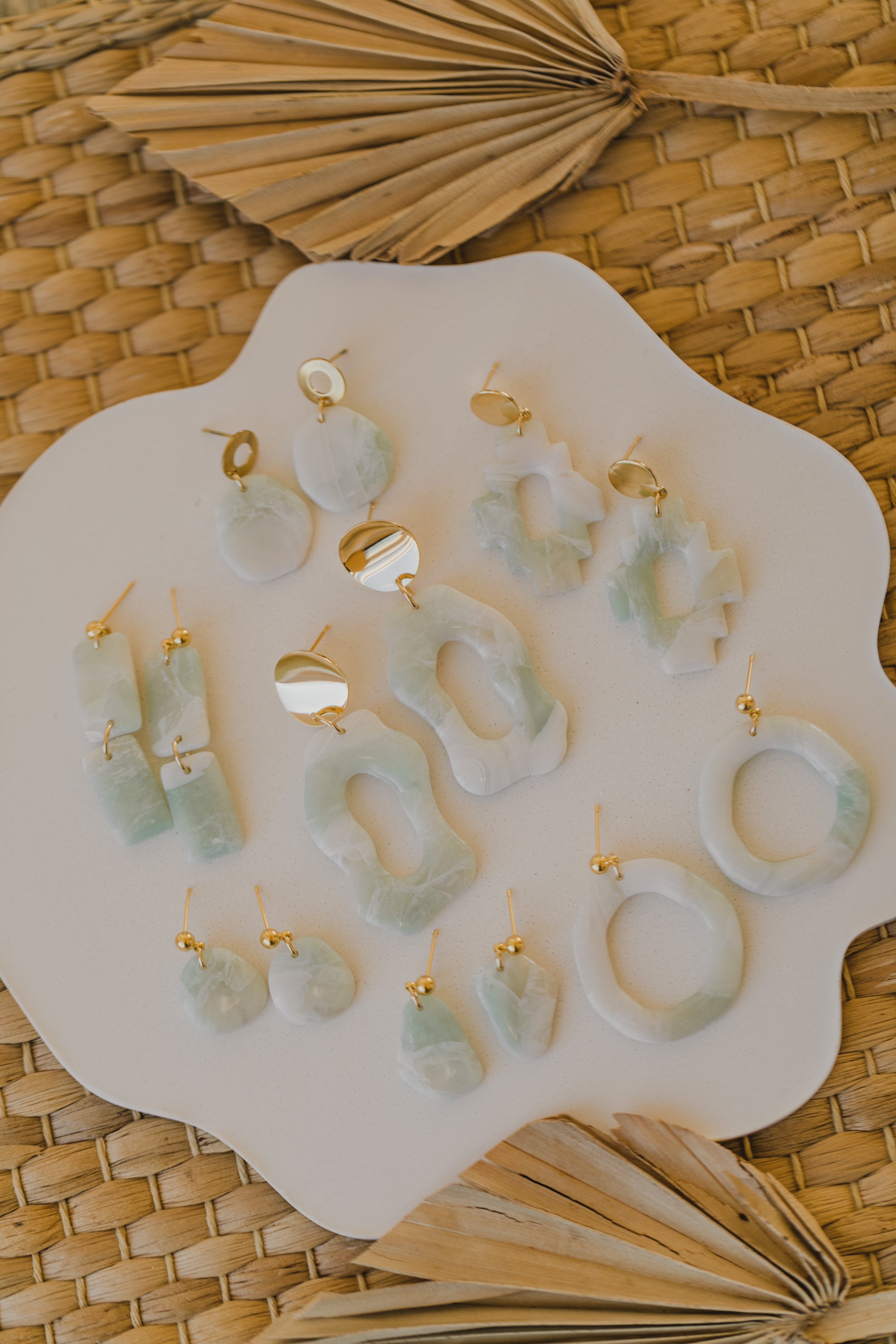 Polymer clay earrings in light green