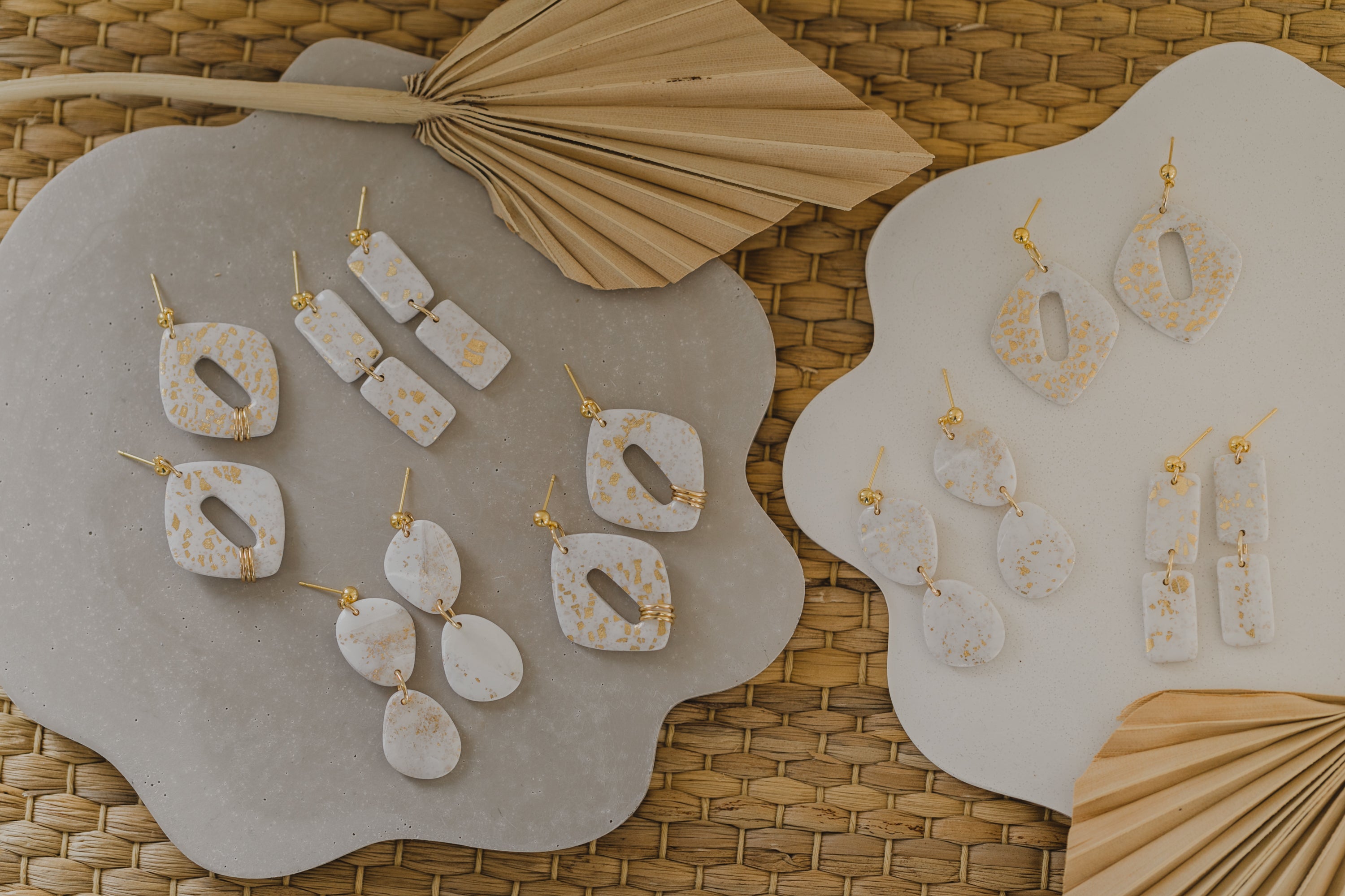 round polymer clay earrings with brass pendant circle