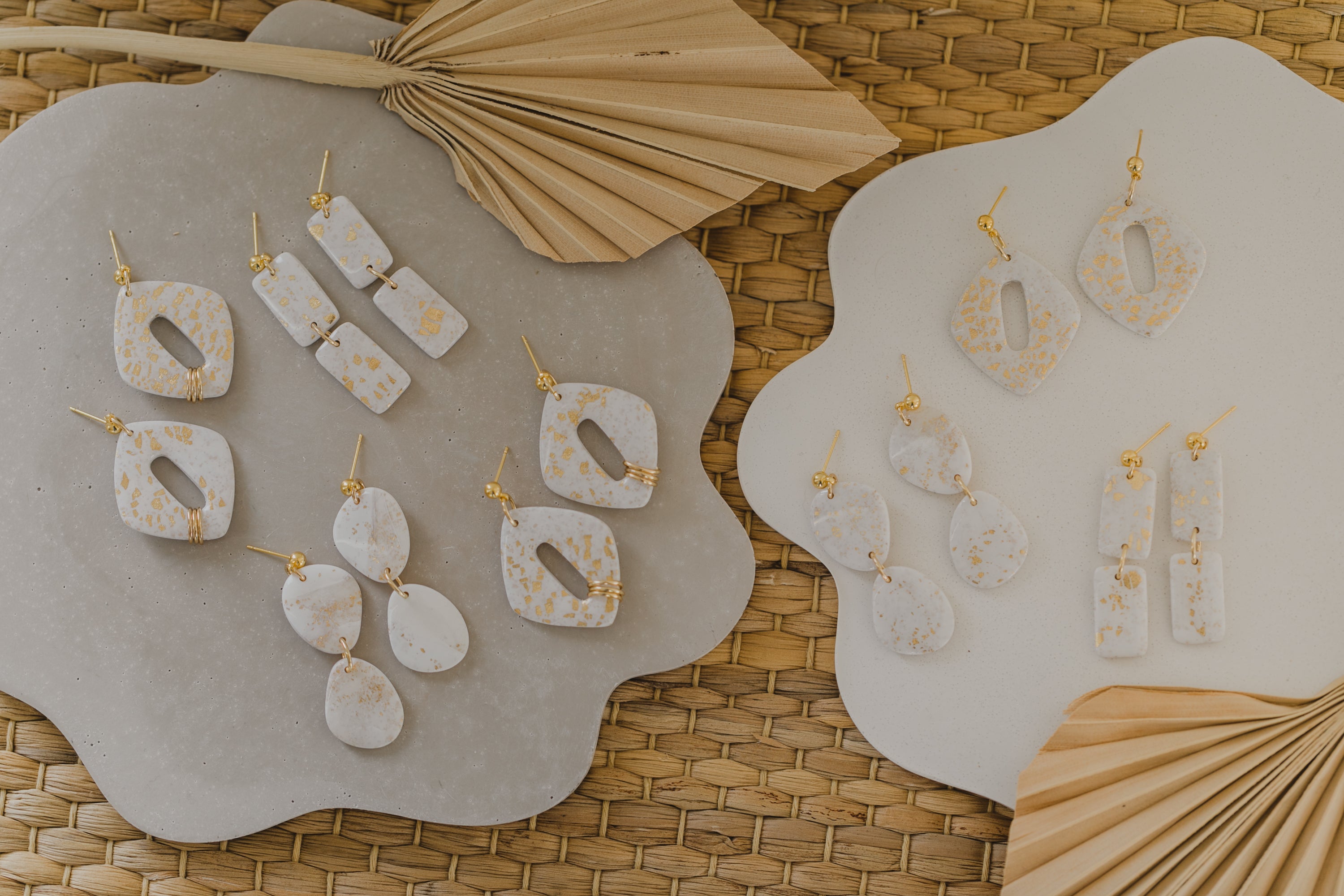 round polymer clay earrings with brass pendant circle