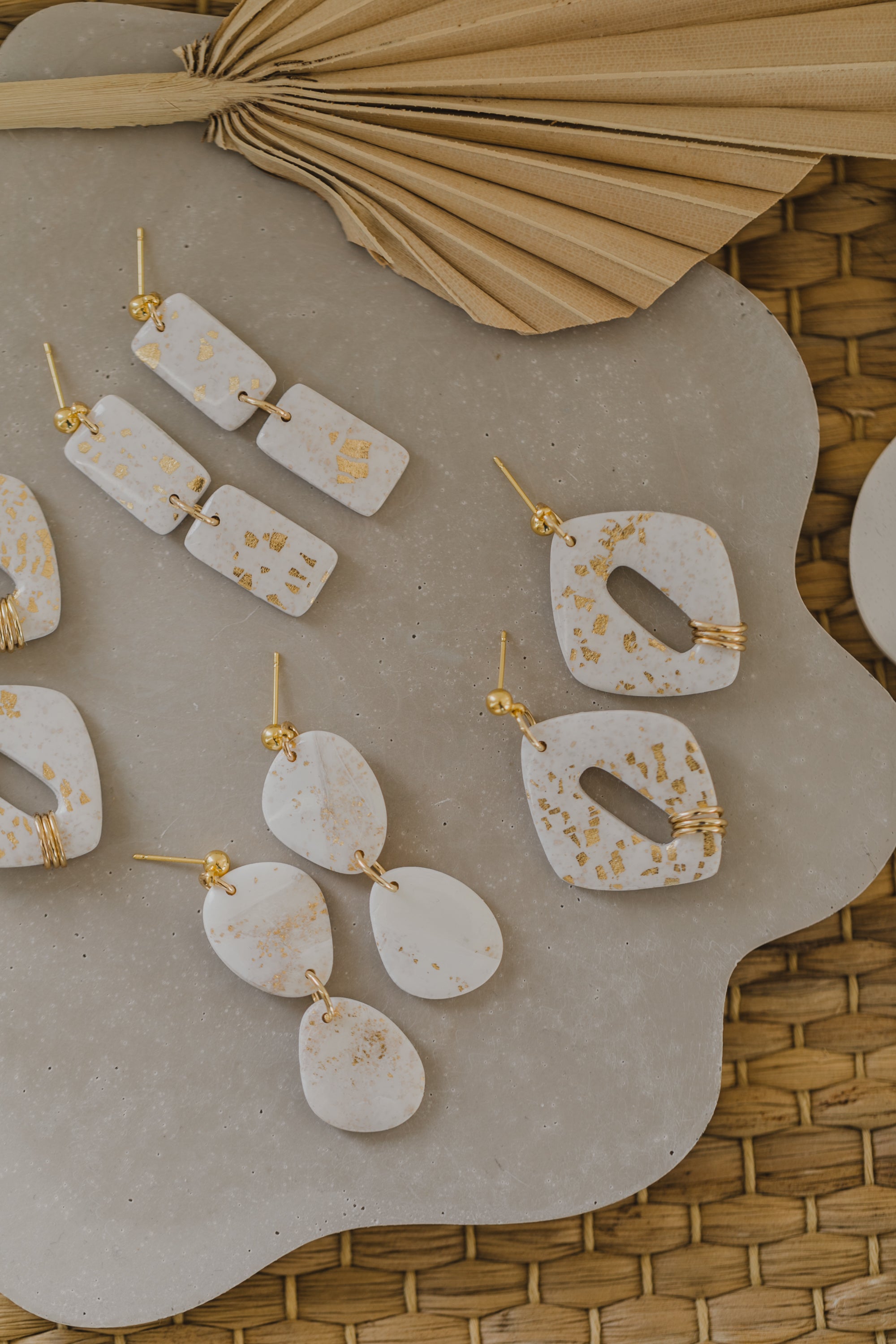 round polymer clay earrings with brass pendant circle