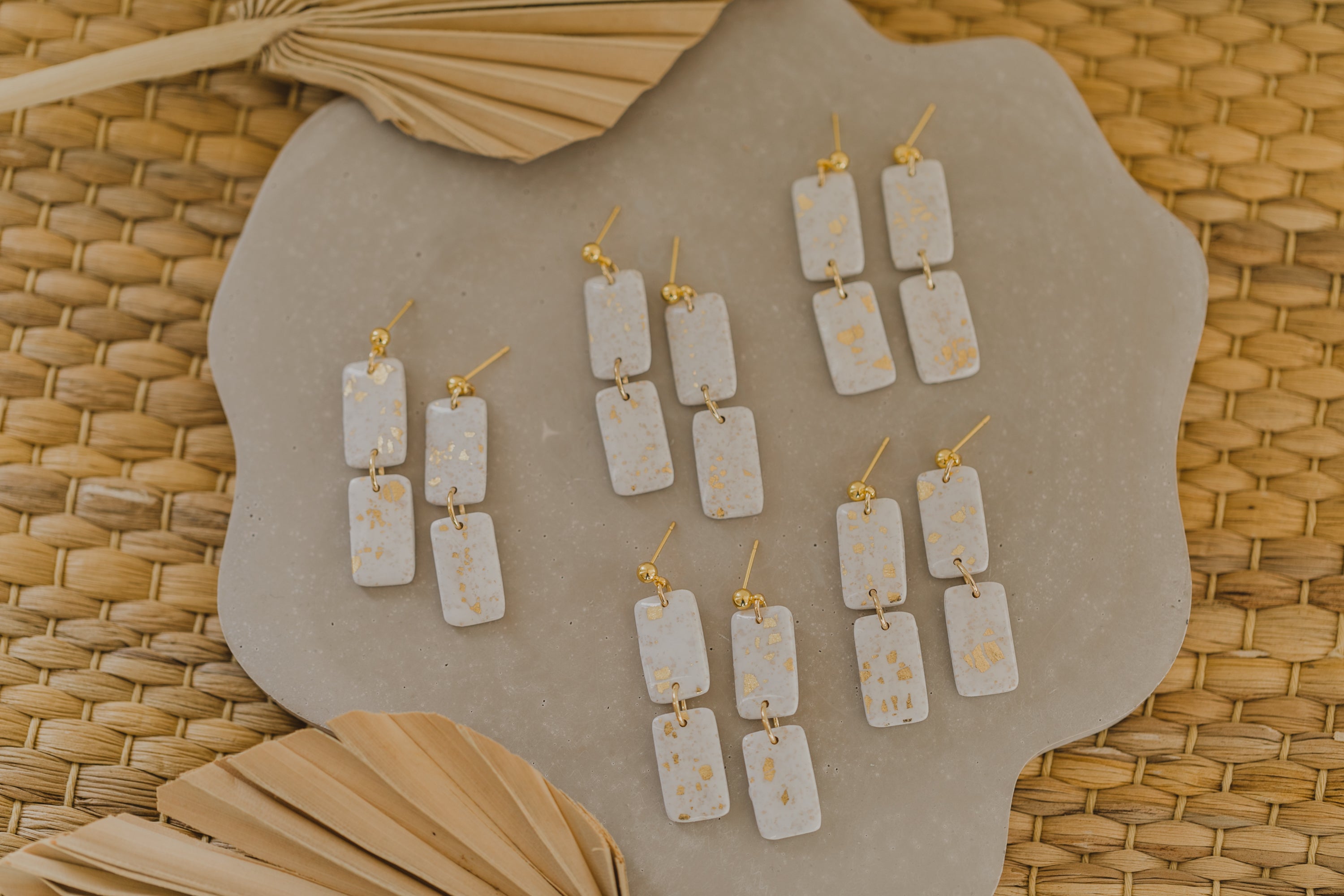 round polymer clay earrings with brass pendant circle