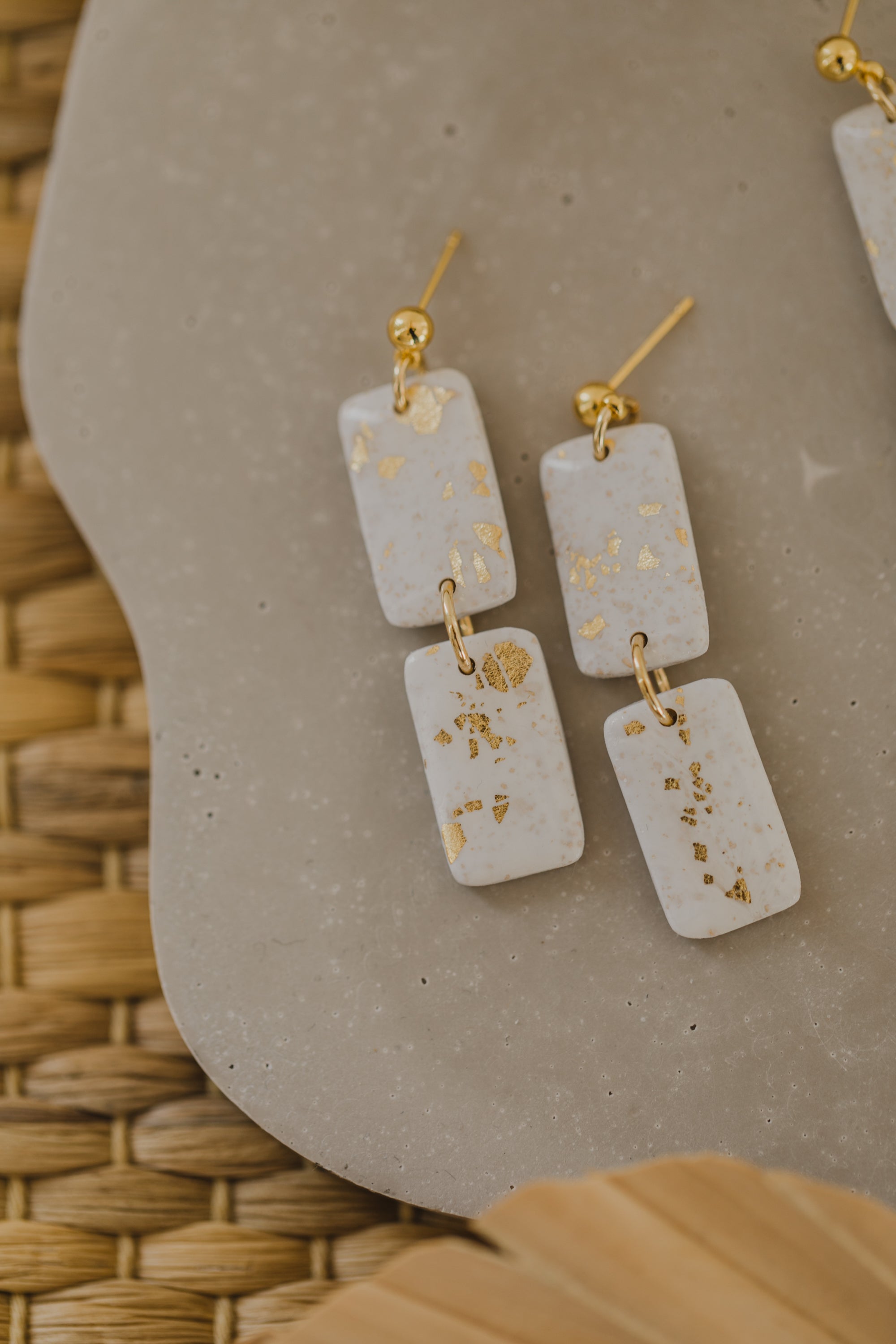 round polymer clay earrings with brass pendant circle