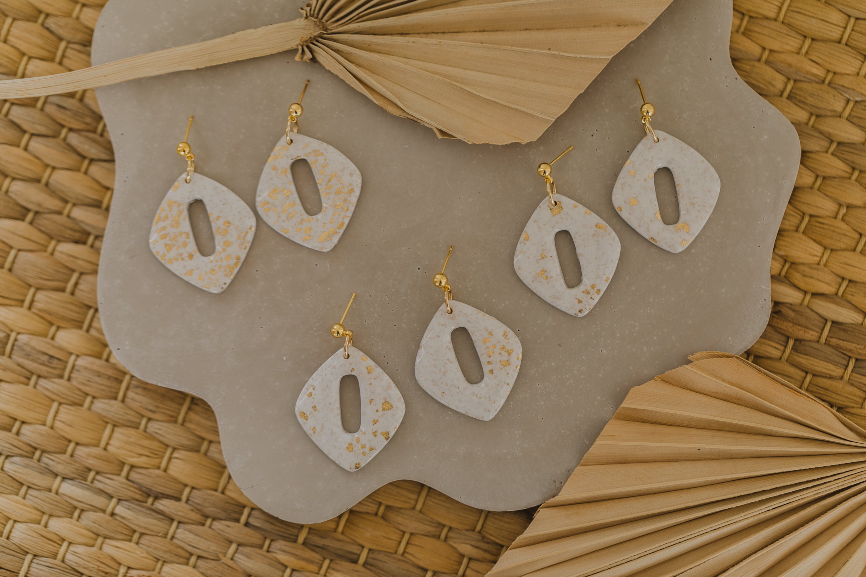 round polymer clay earrings with brass pendant circle