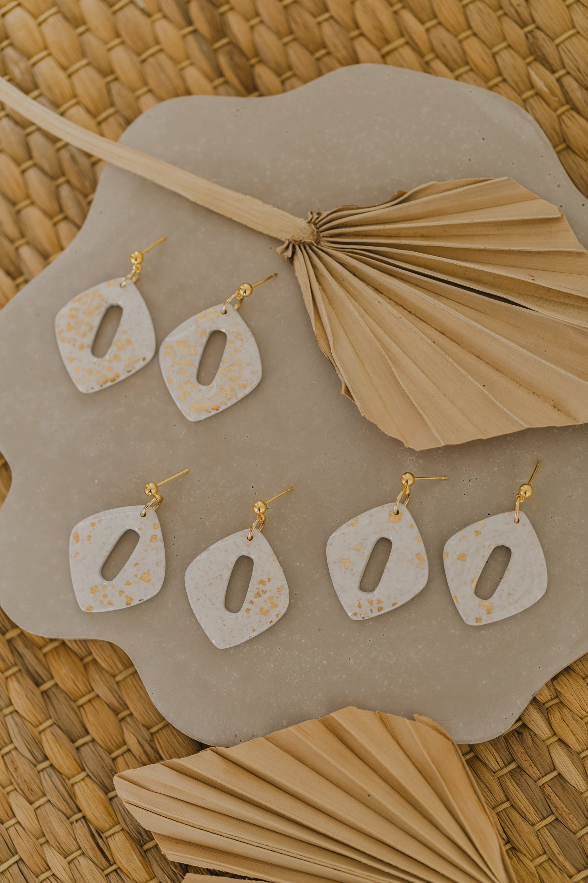 round polymer clay earrings with brass pendant circle