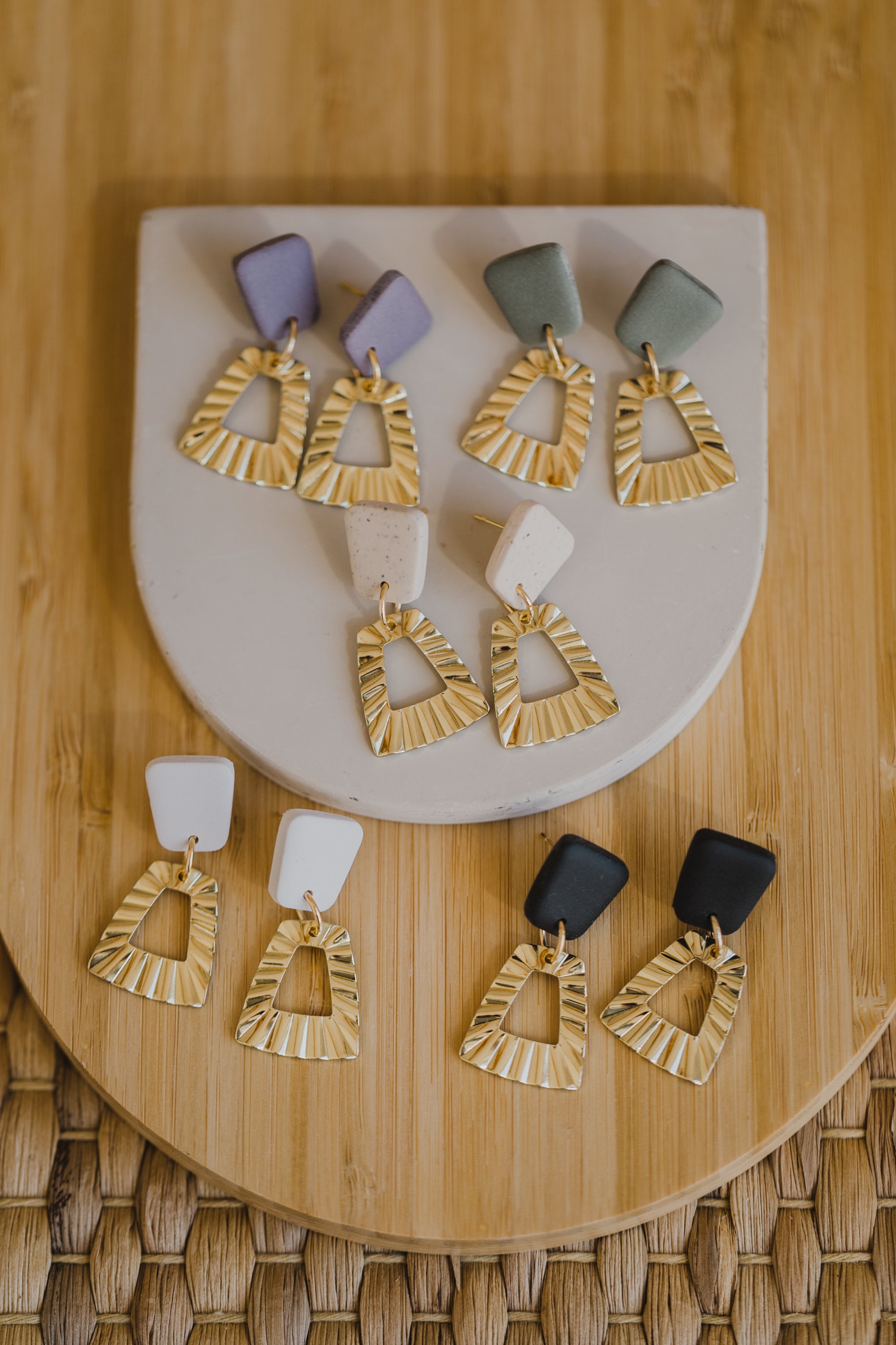 JAMILA - Polymer clay earrings with trapeze pendant