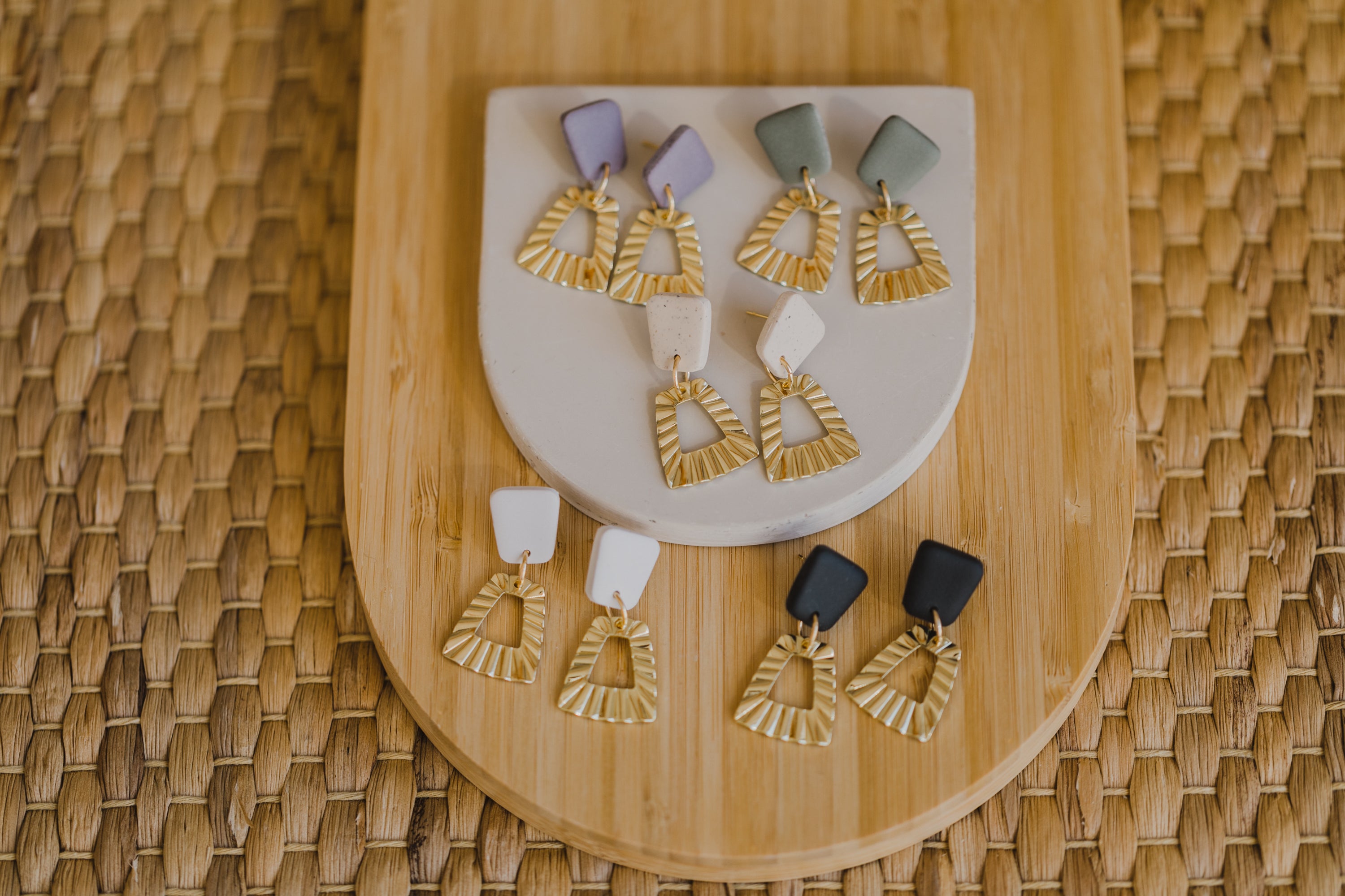 JAMILA - Polymer clay earrings with trapeze pendant