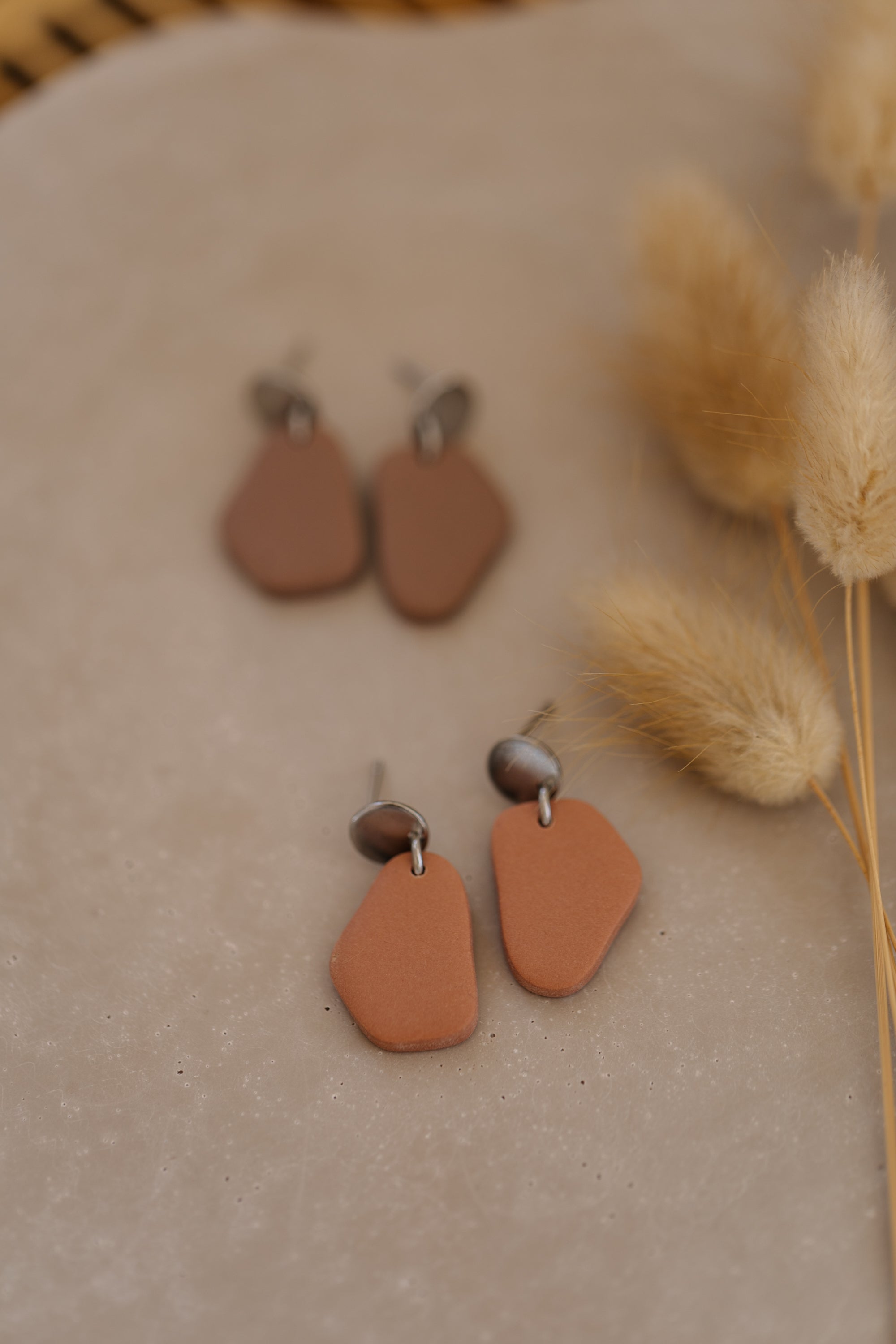 Francesca - Polymer clay earrings in orange, light purple and red