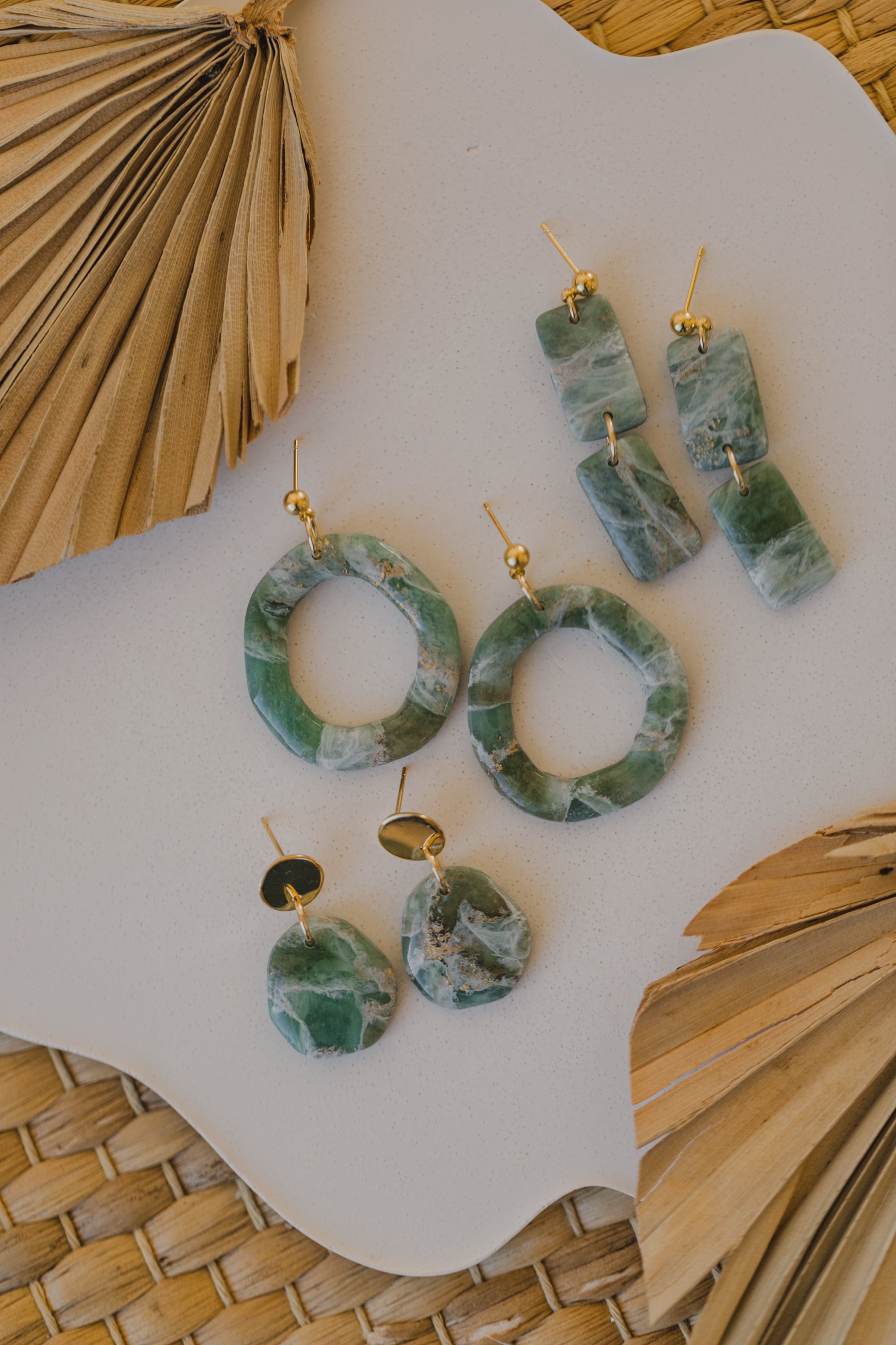 Polymer clay earrings in light green