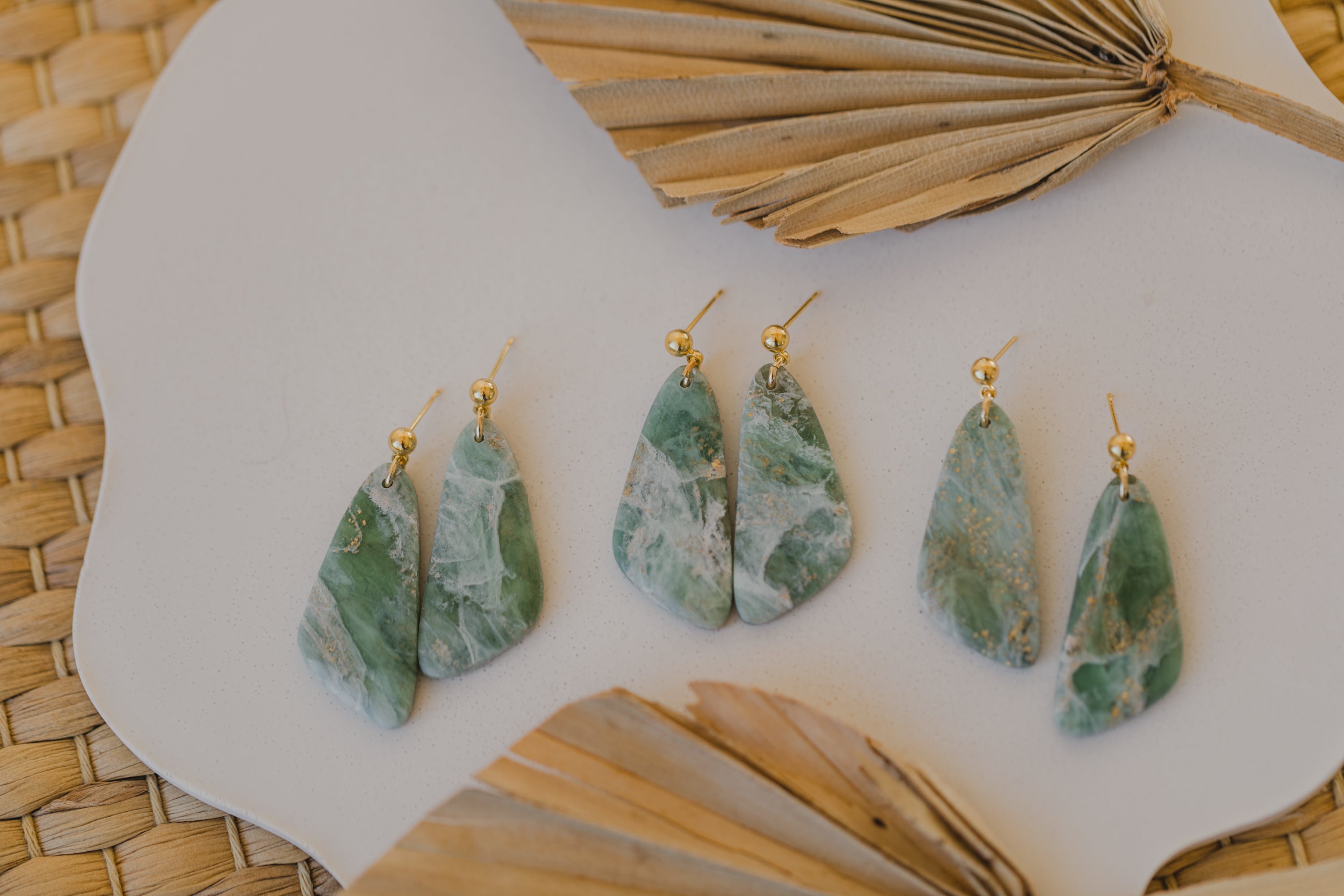 Polymer clay earrings in light green