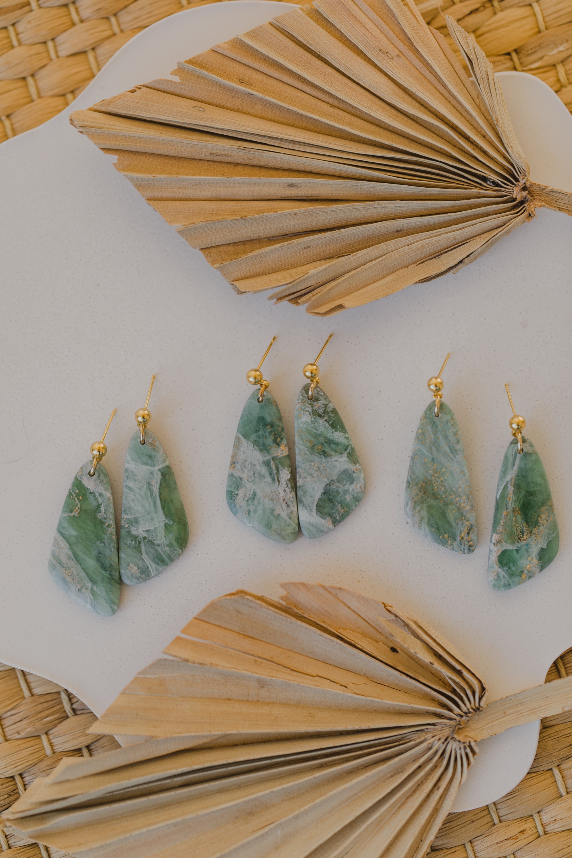 Polymer clay earrings in light green