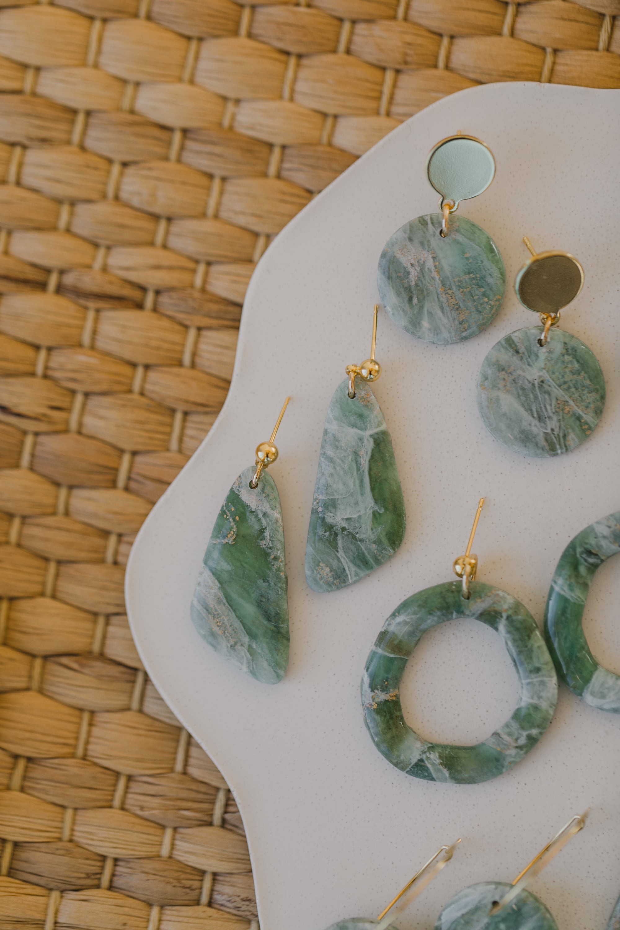 Polymer clay earrings in light green