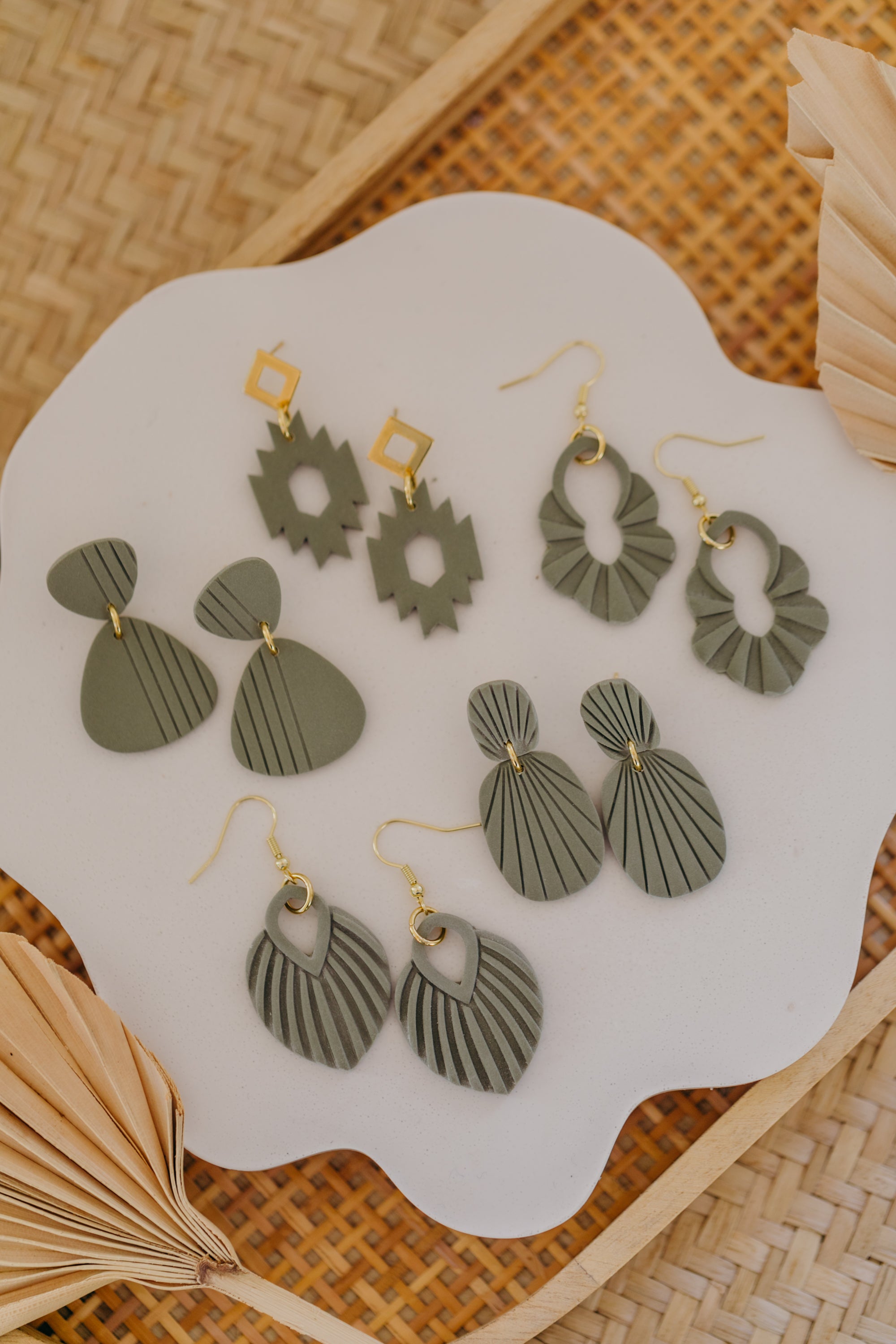 Polymer Clay Earring in Eucalyptus Green
