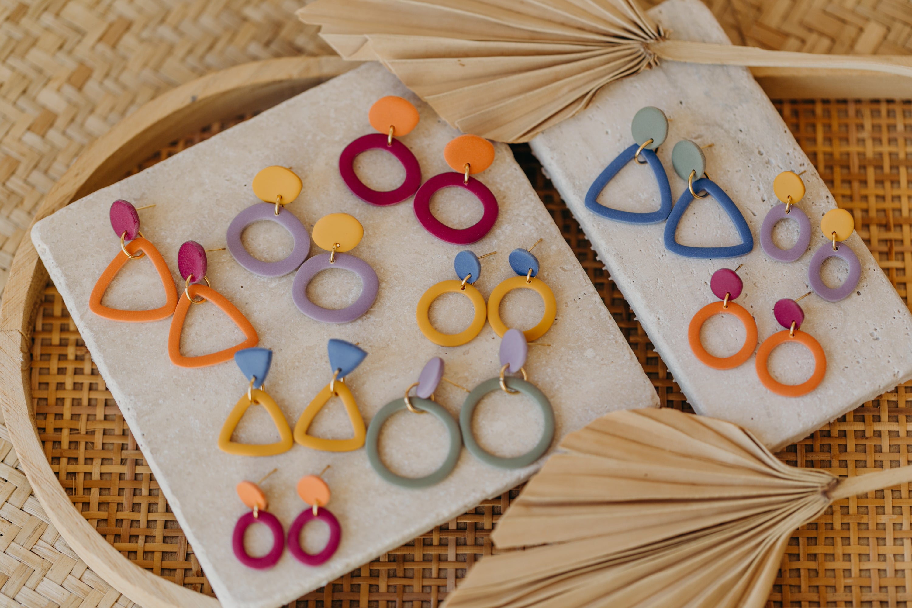 Francesca - Polymer clay earrings in orange, light purple and red