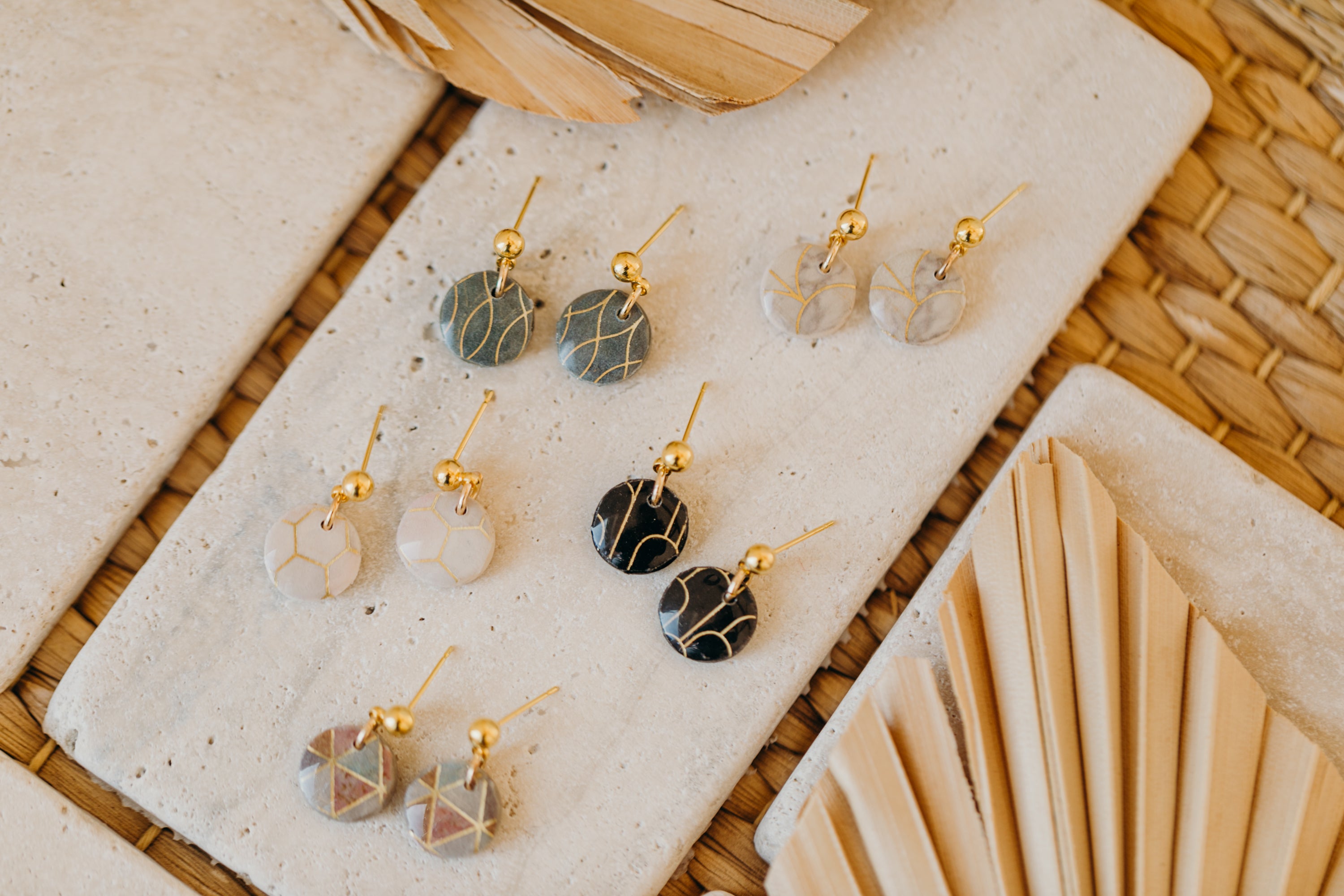 HILDE - small round black polymer clay earrings