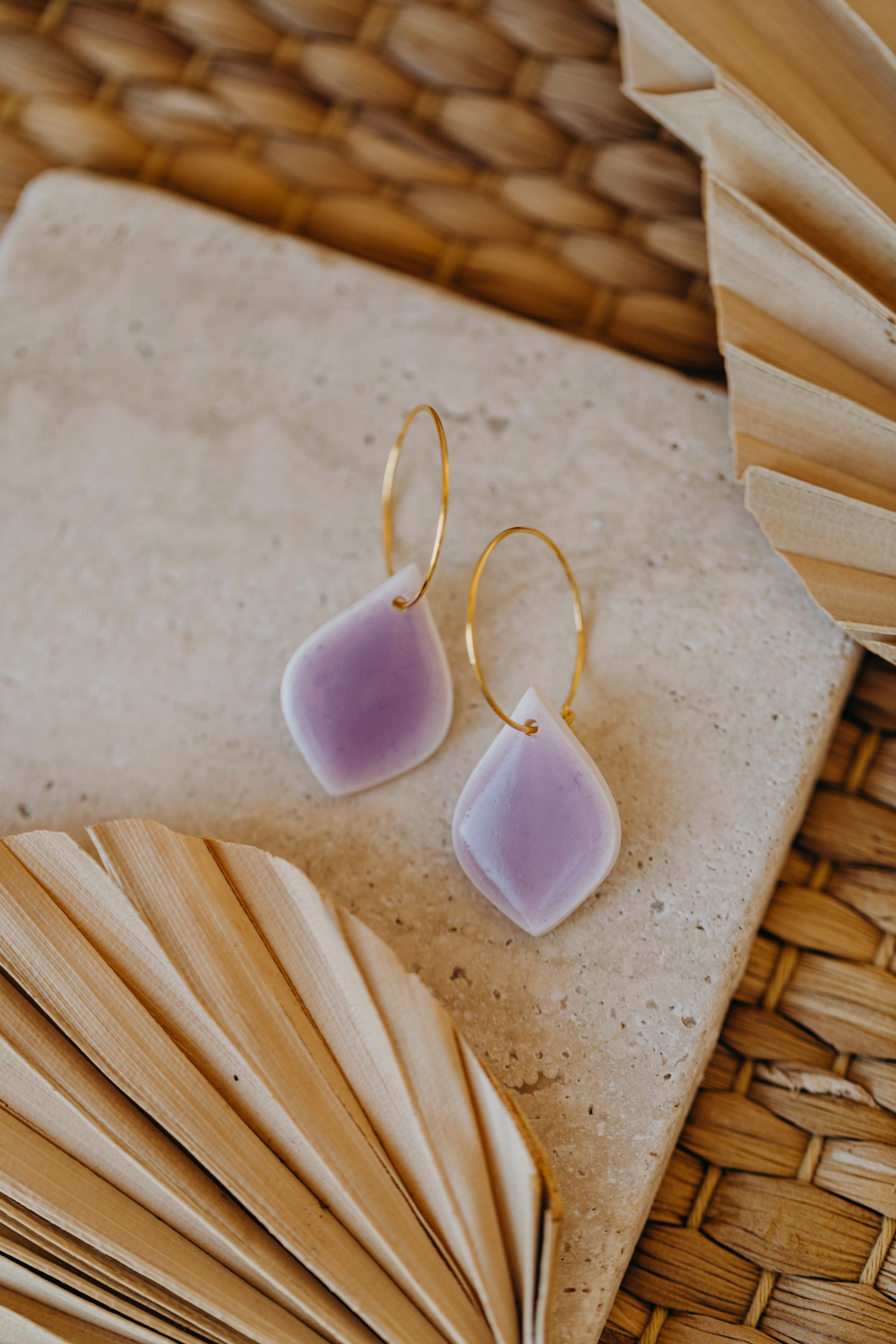 ISABELLA - Hoop earrings with polymer clay drop-shaped earrings in ceramic look