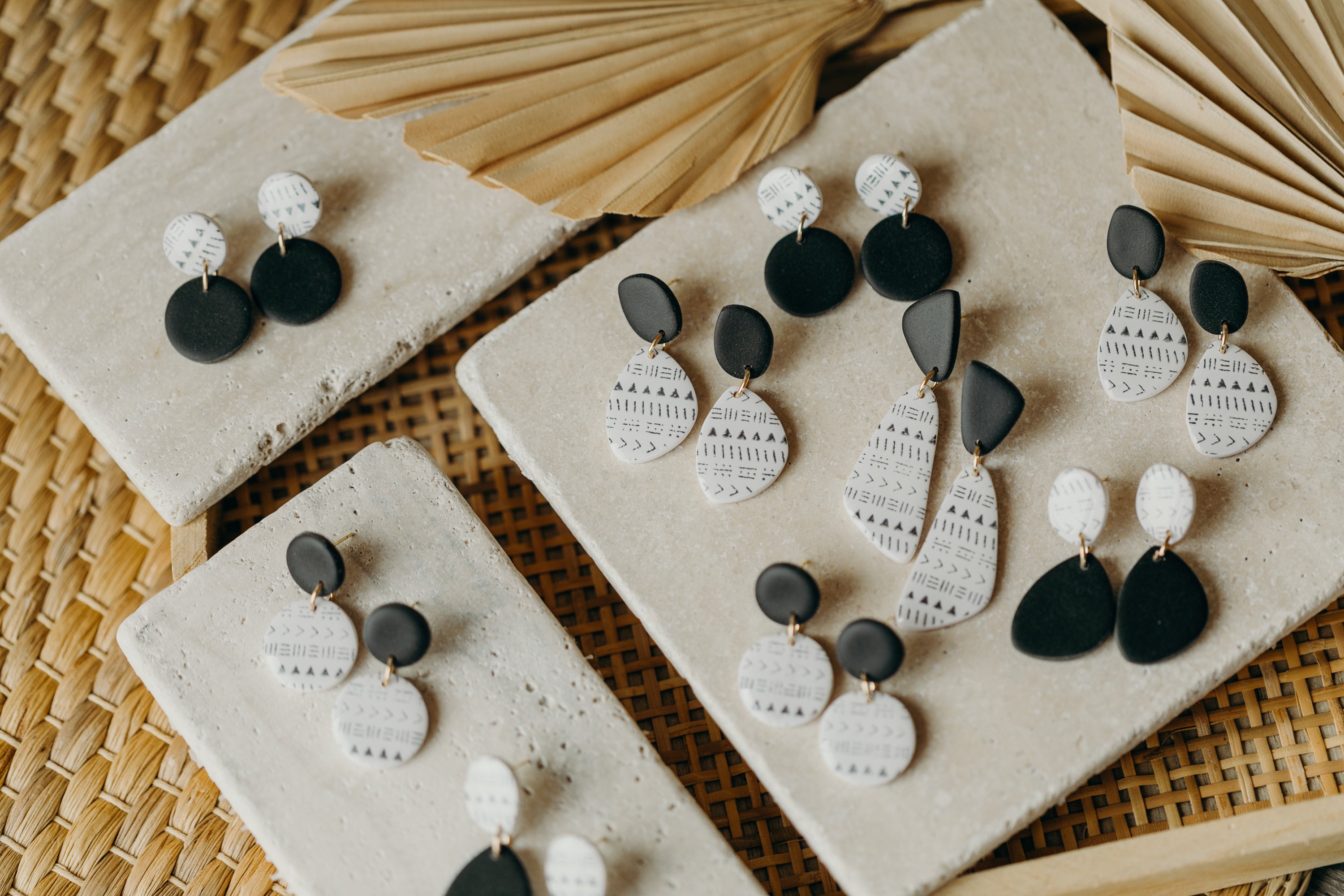 black and white polymer clay earrings