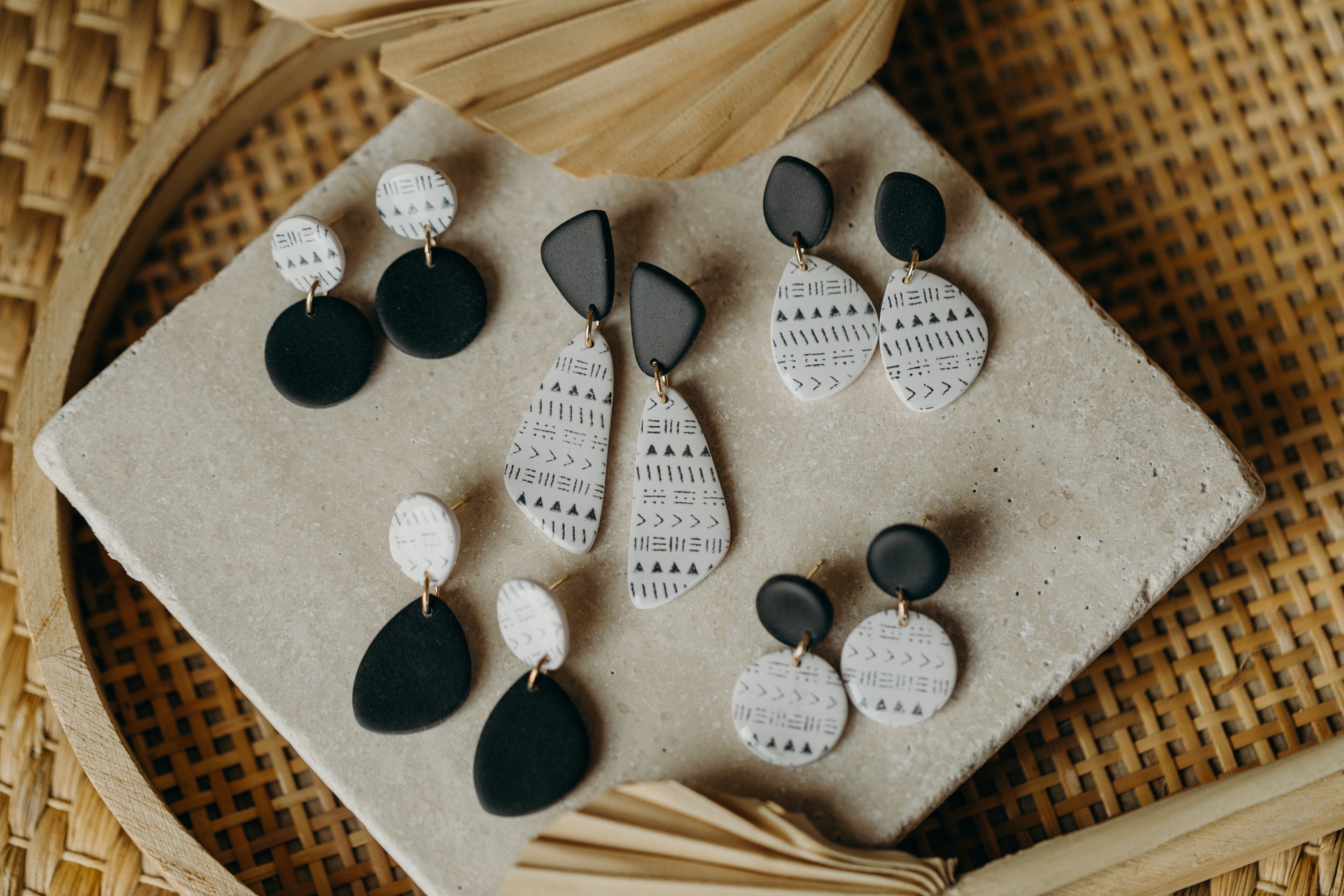 black and white polymer clay earrings