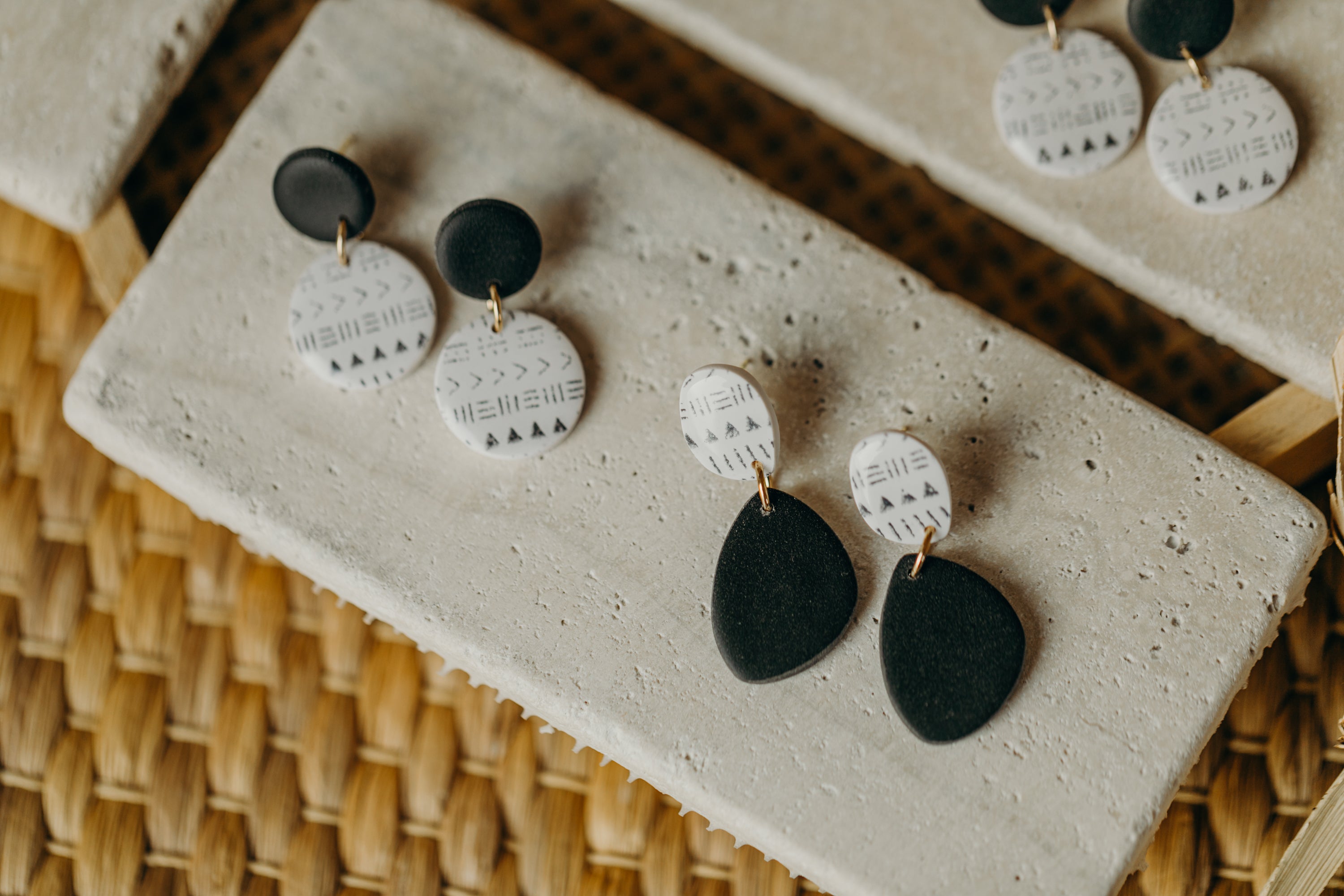 black and white polymer clay earrings