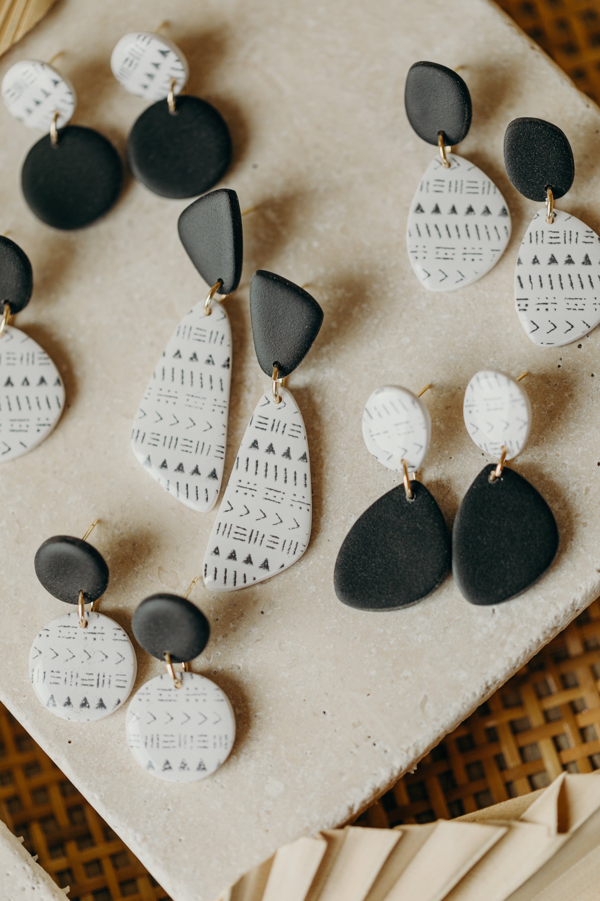 black and white polymer clay earrings