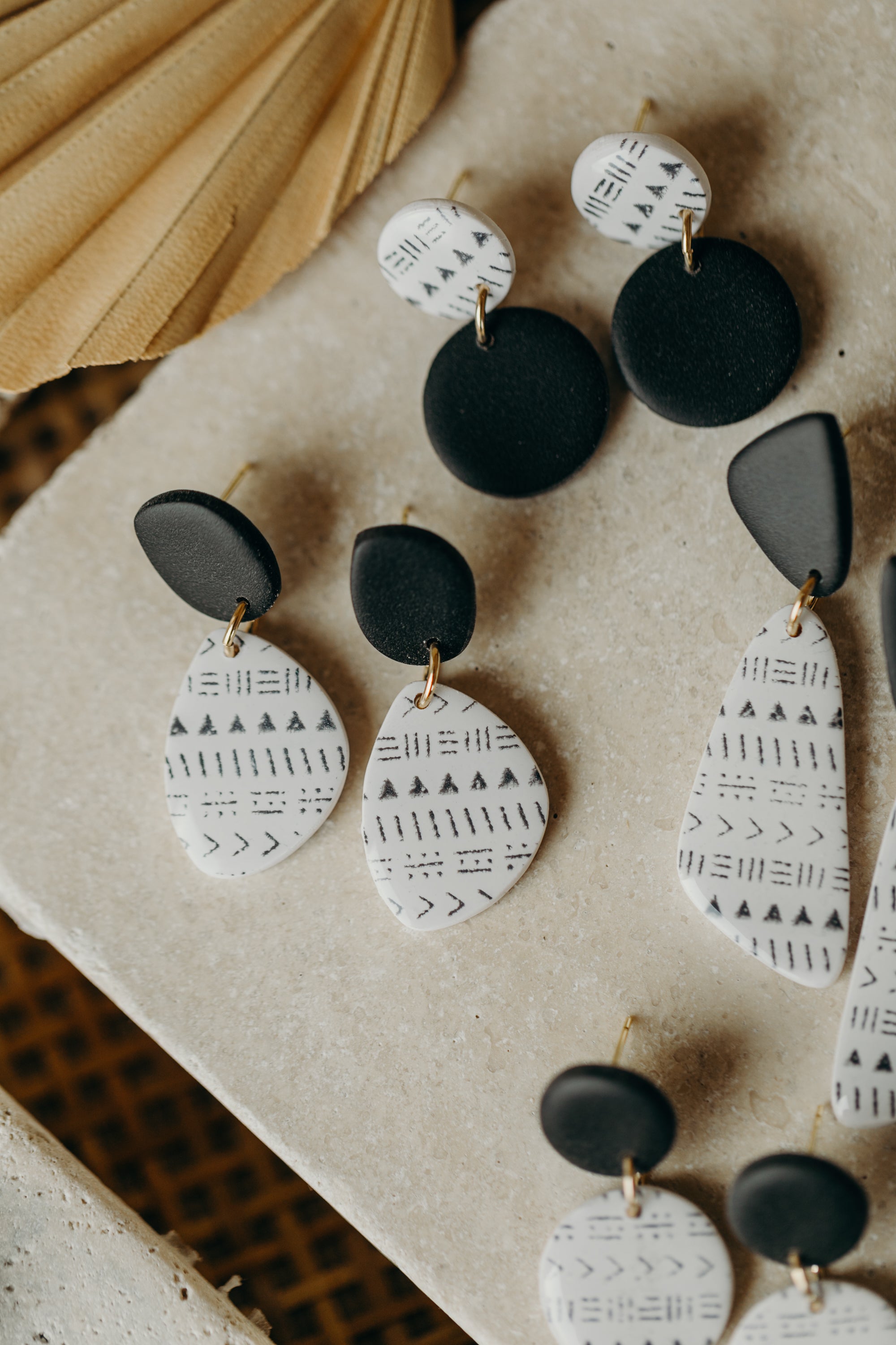 black and white polymer clay earrings