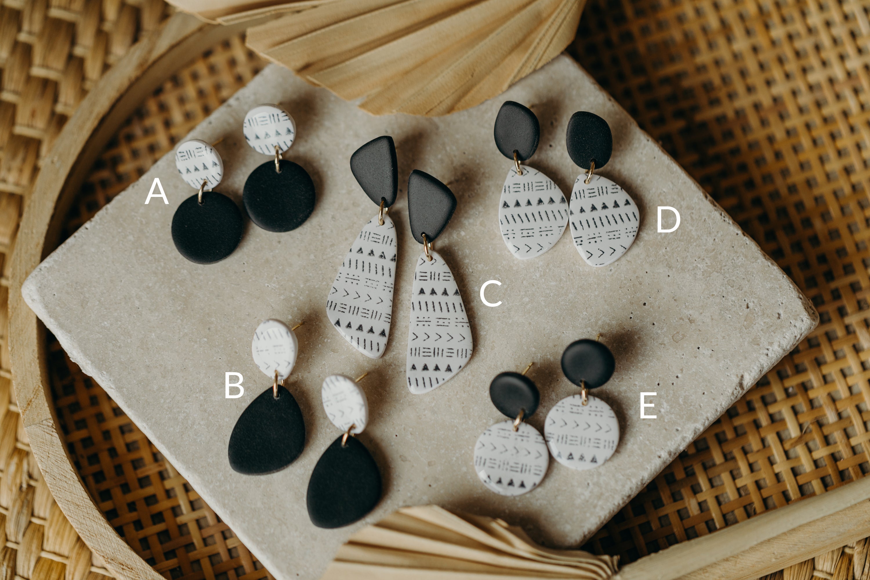 black and white polymer clay earrings