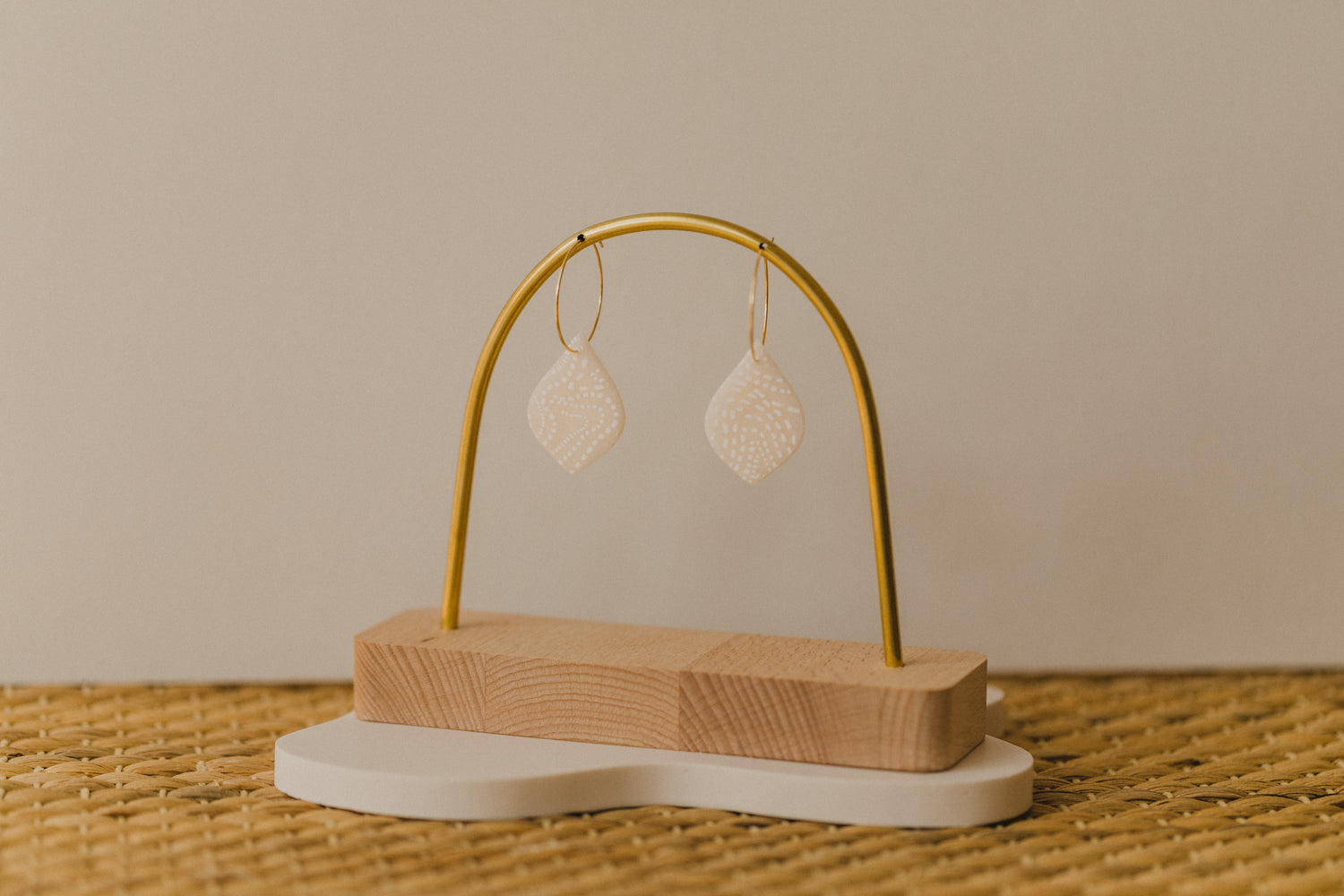 round polymer clay earrings with brass pendant circle