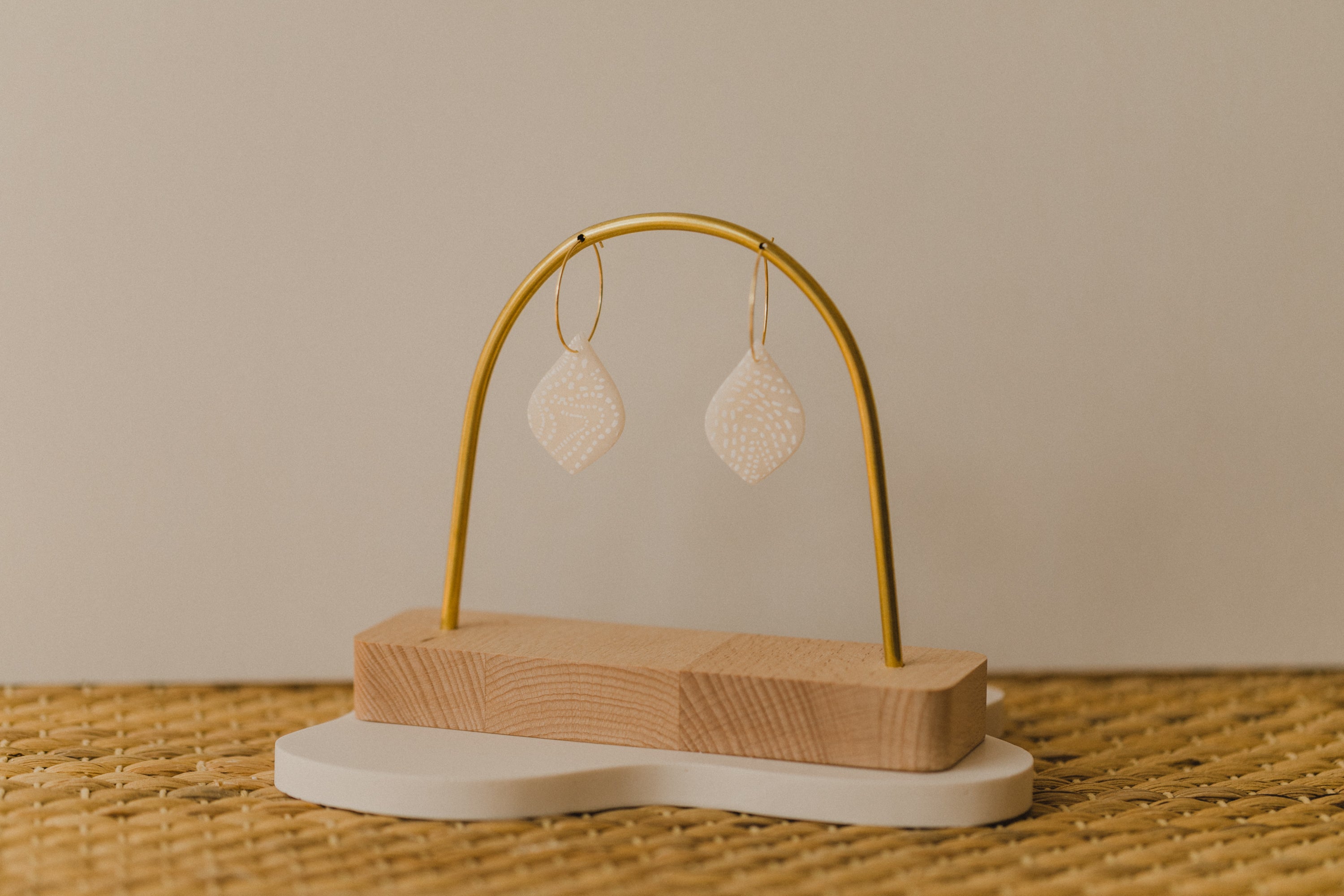 round polymer clay earrings with brass pendant circle