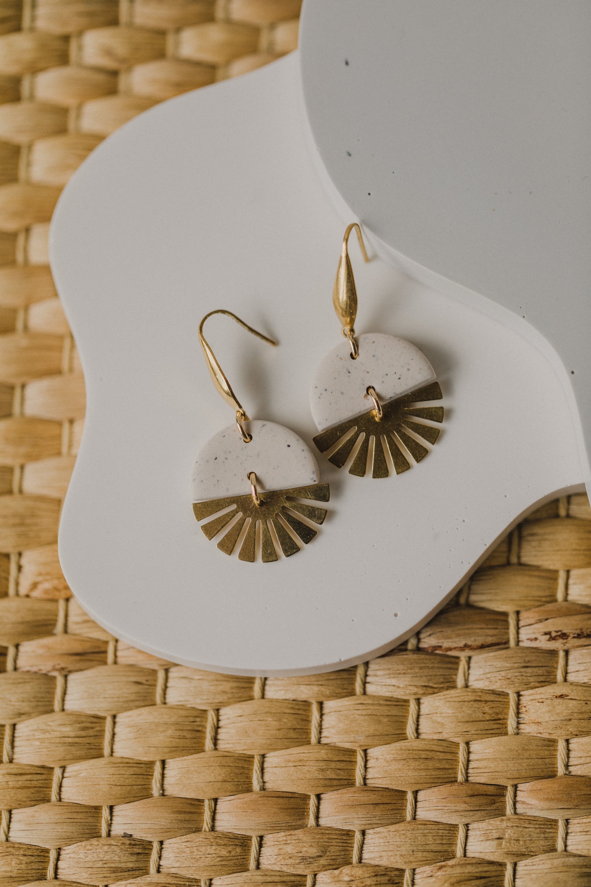 round polymer clay earrings with brass pendant circle