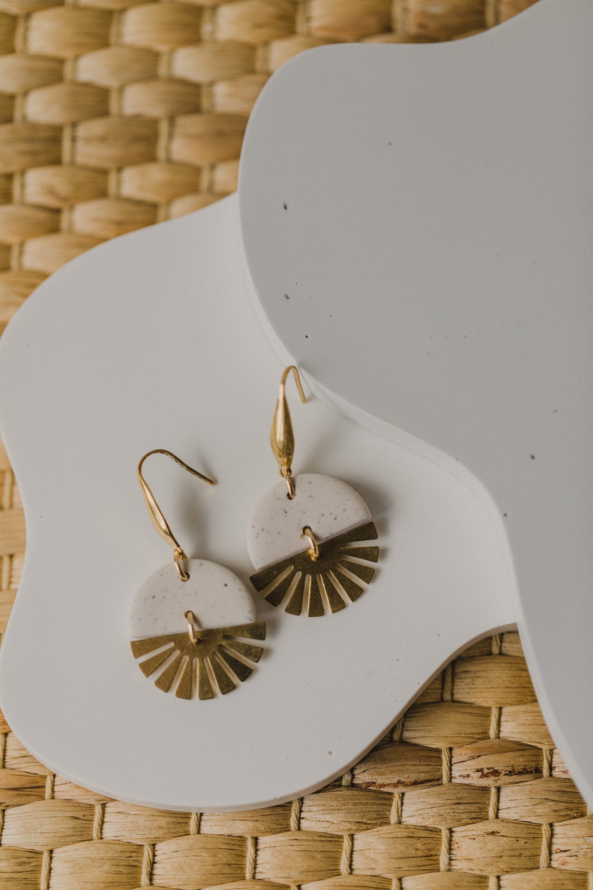 round polymer clay earrings with brass pendant circle