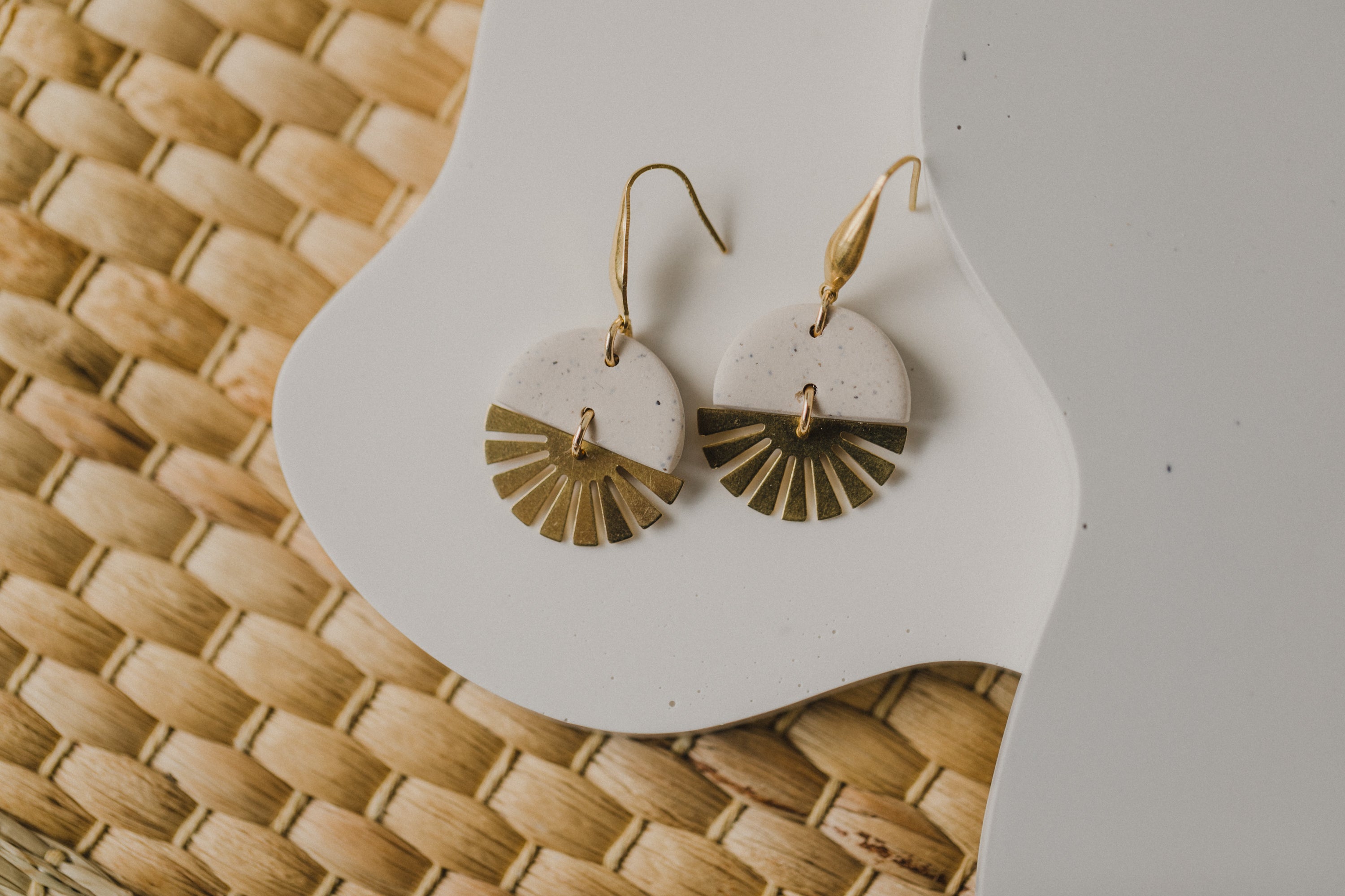 round polymer clay earrings with brass pendant circle