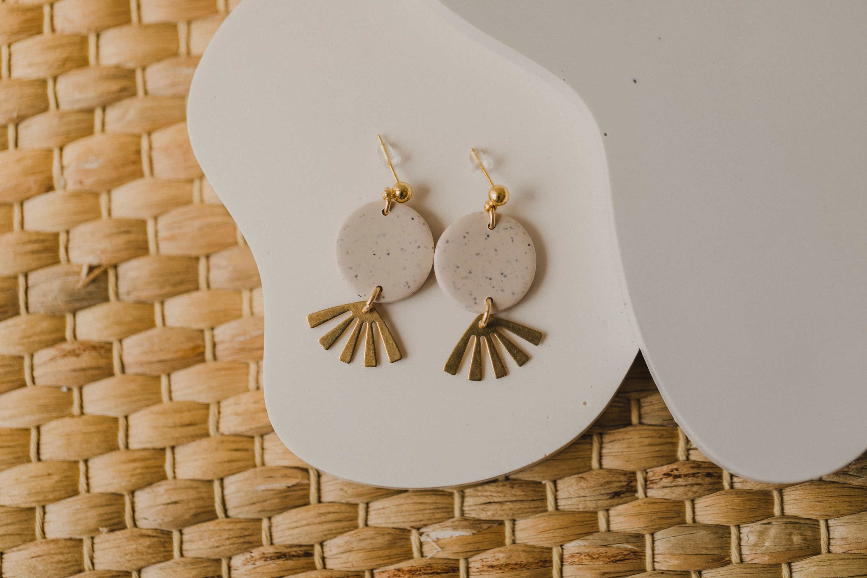 round polymer clay earrings with brass pendant circle