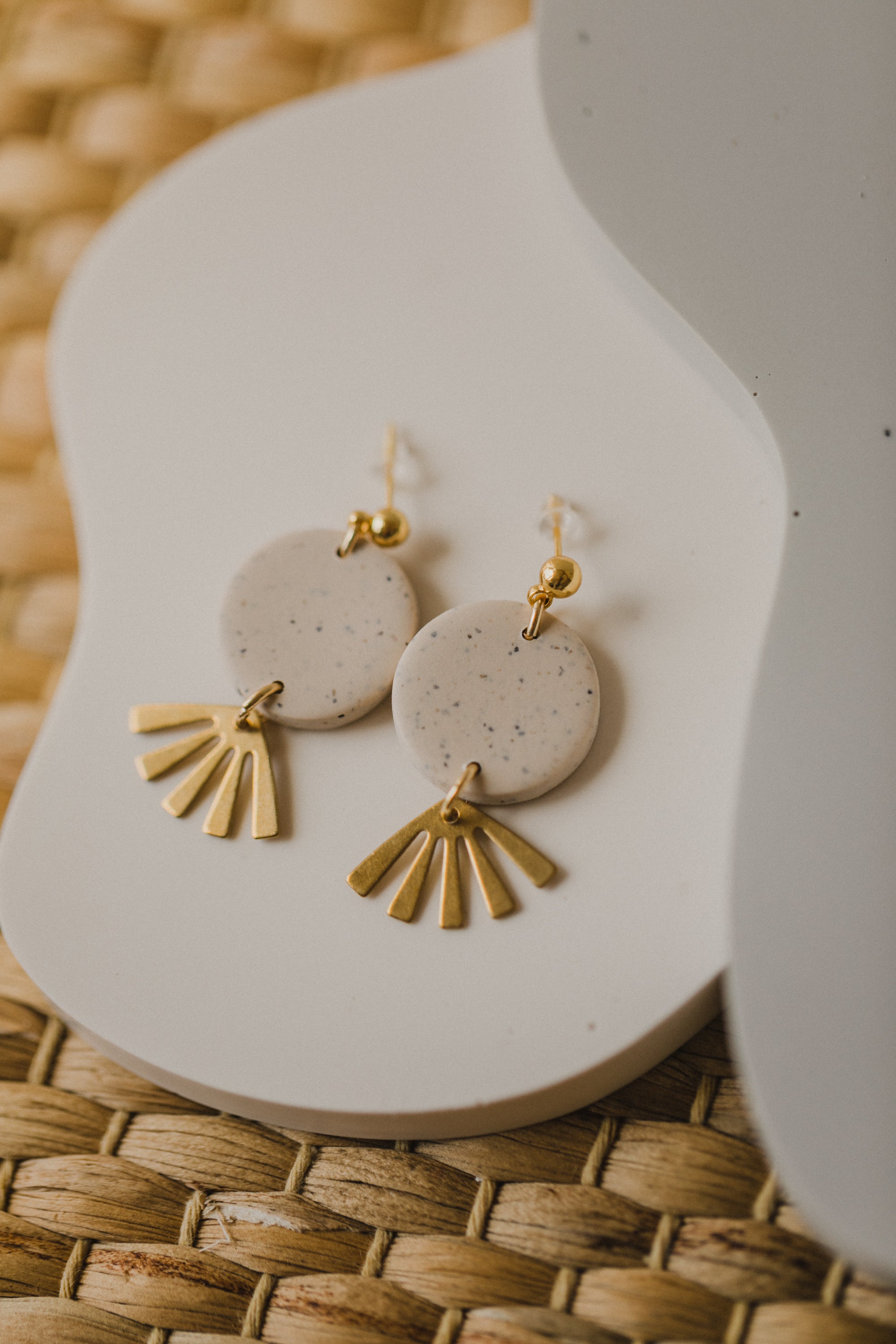 round polymer clay earrings with brass pendant circle