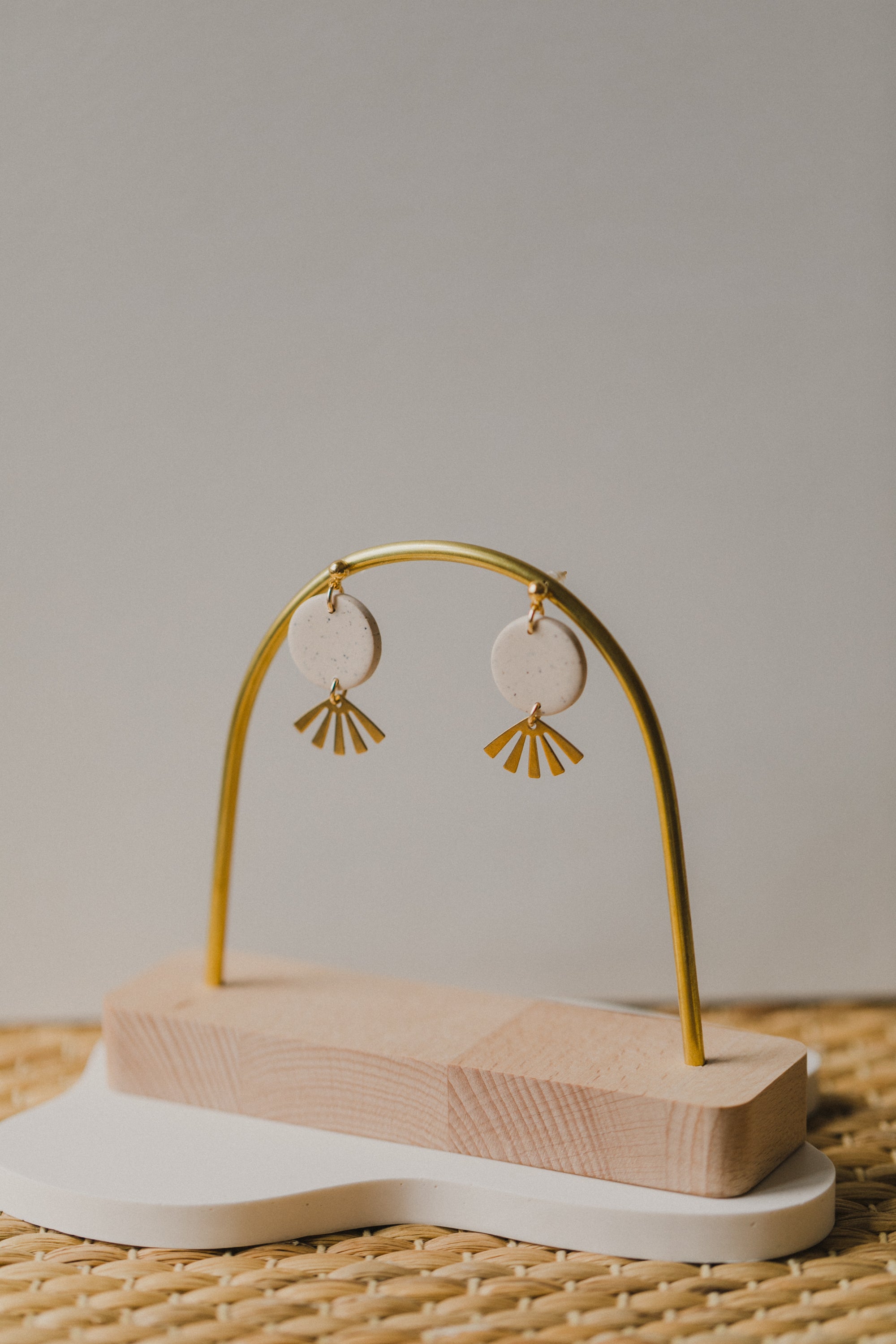 round polymer clay earrings with brass pendant circle