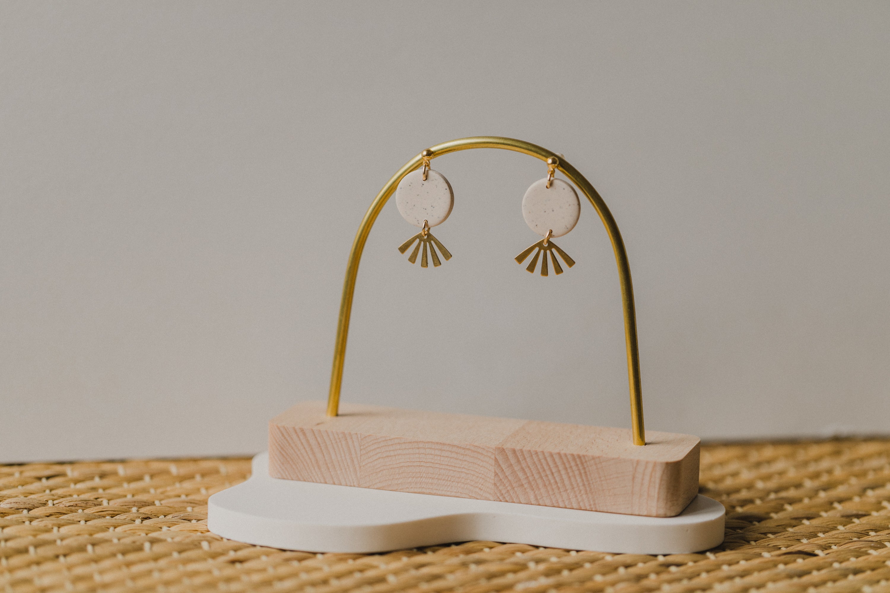 round polymer clay earrings with brass pendant circle