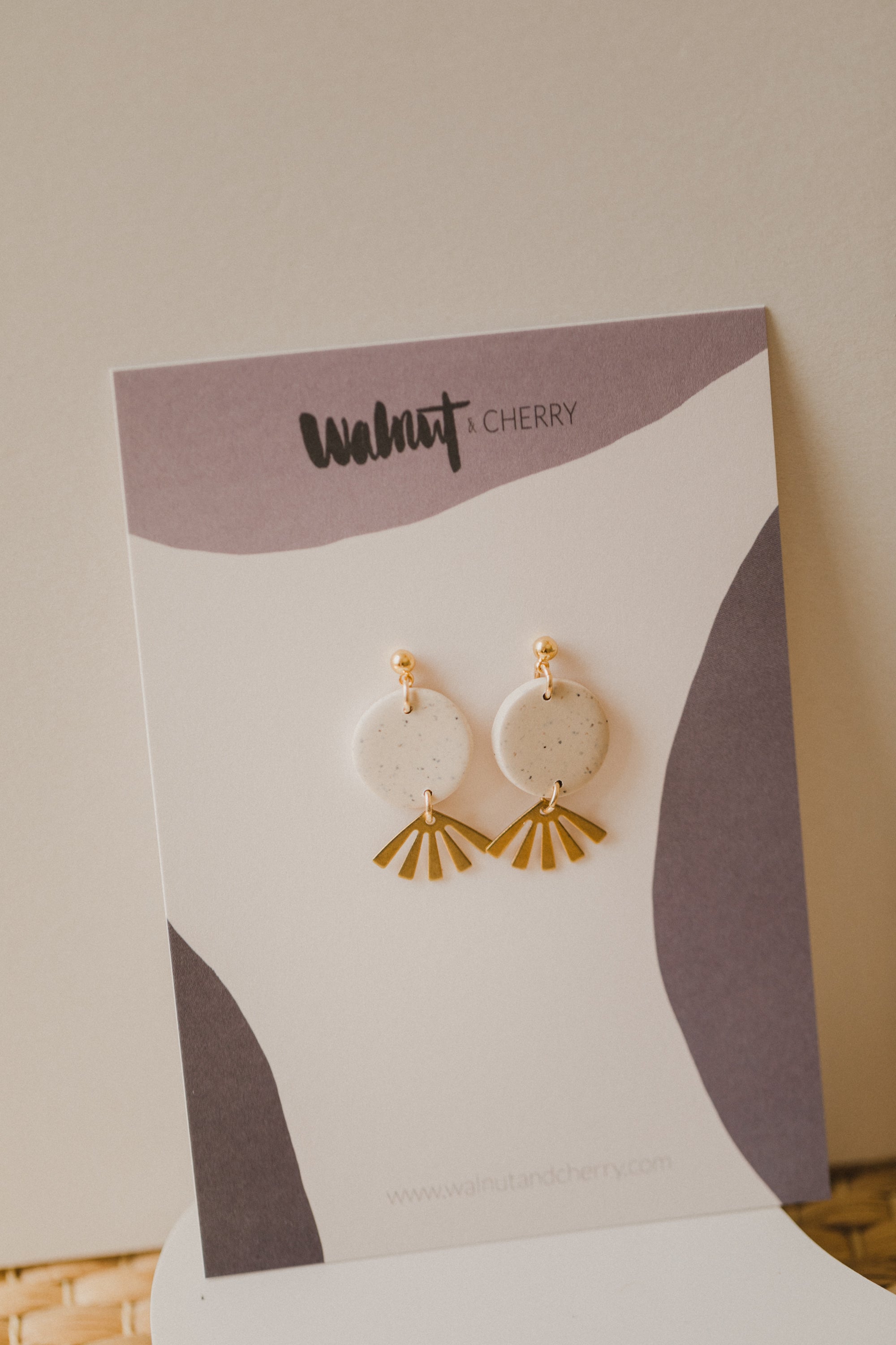 round polymer clay earrings with brass pendant circle