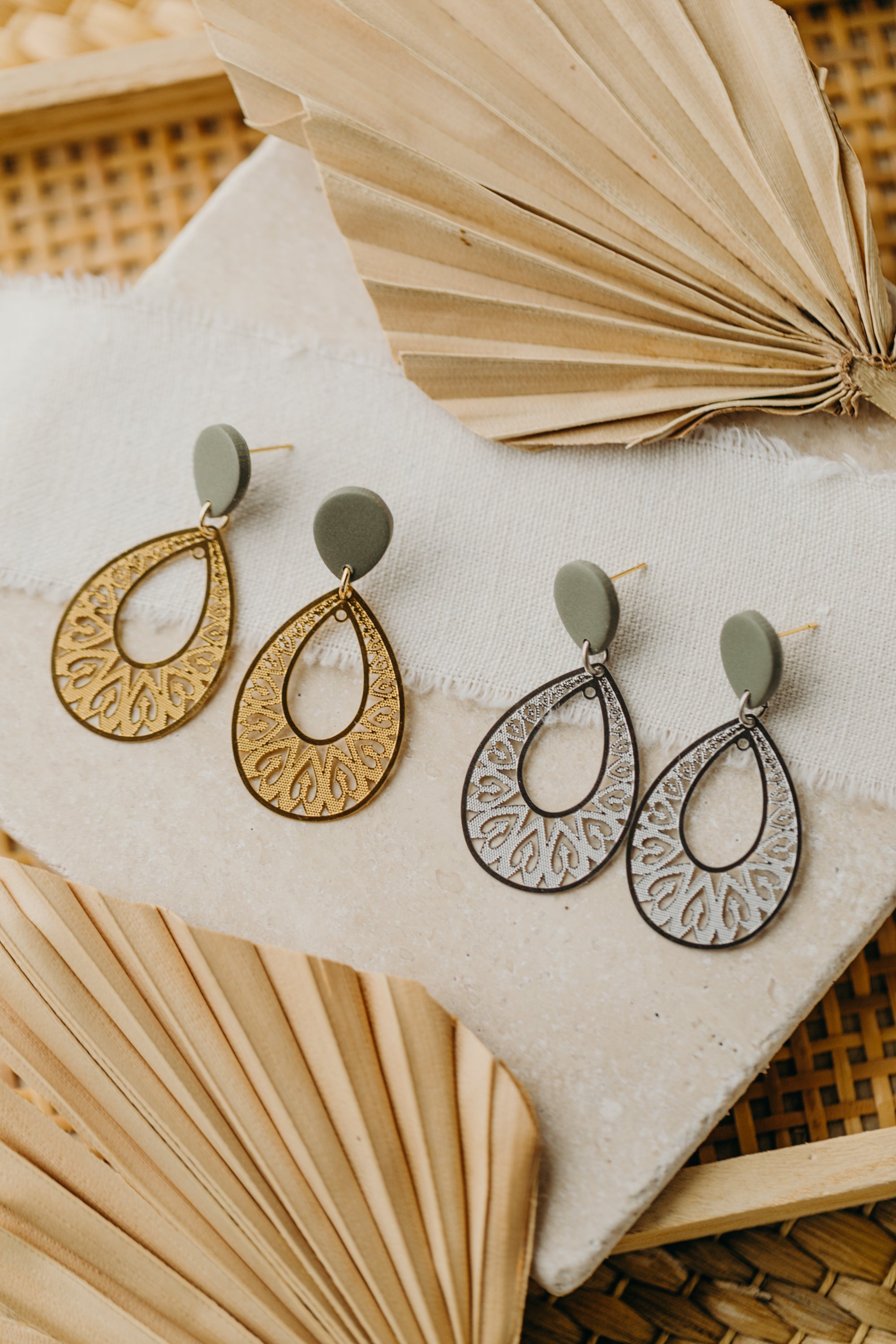 Polymer clay earrings with drop pendant