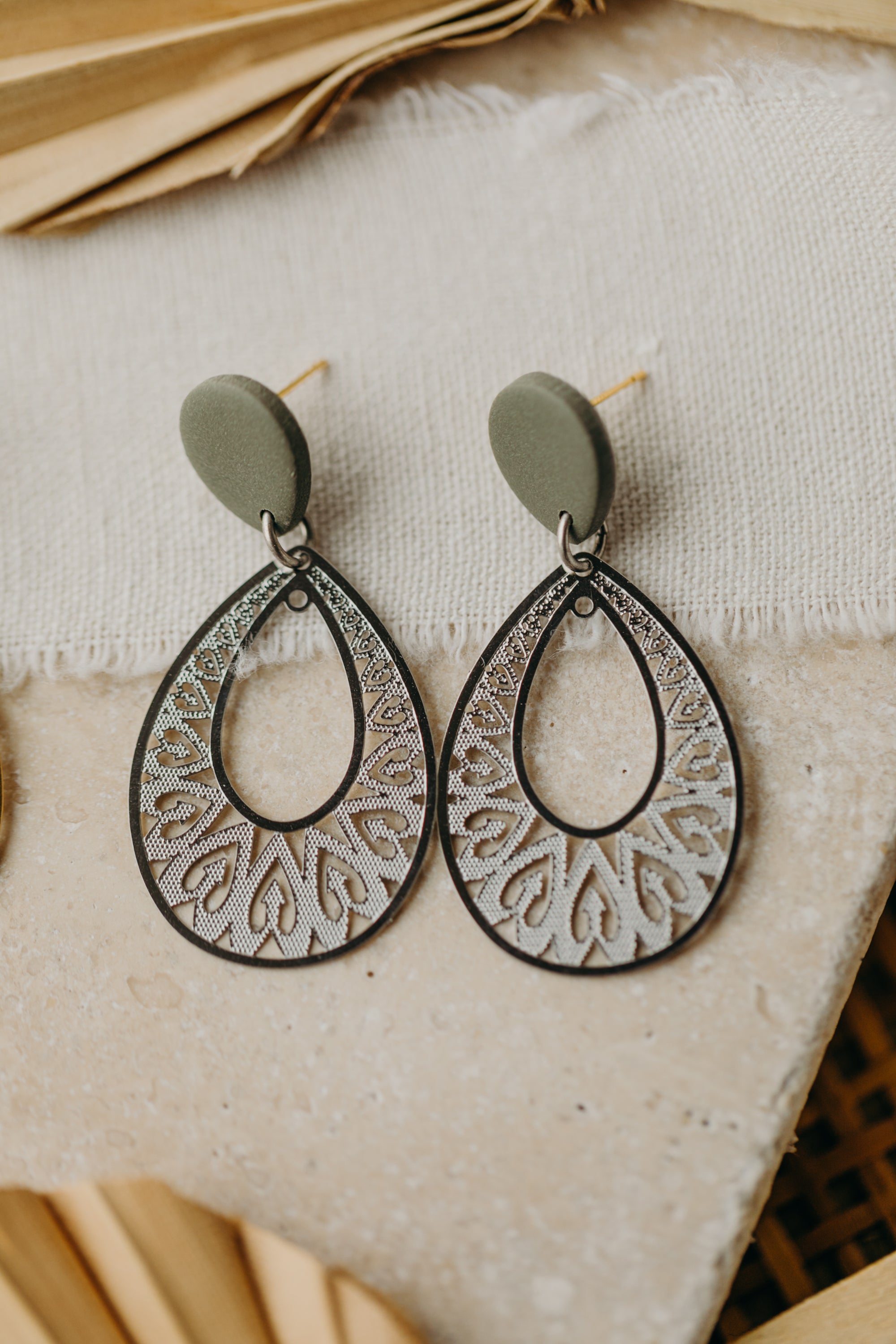 Polymer clay earrings with drop pendant