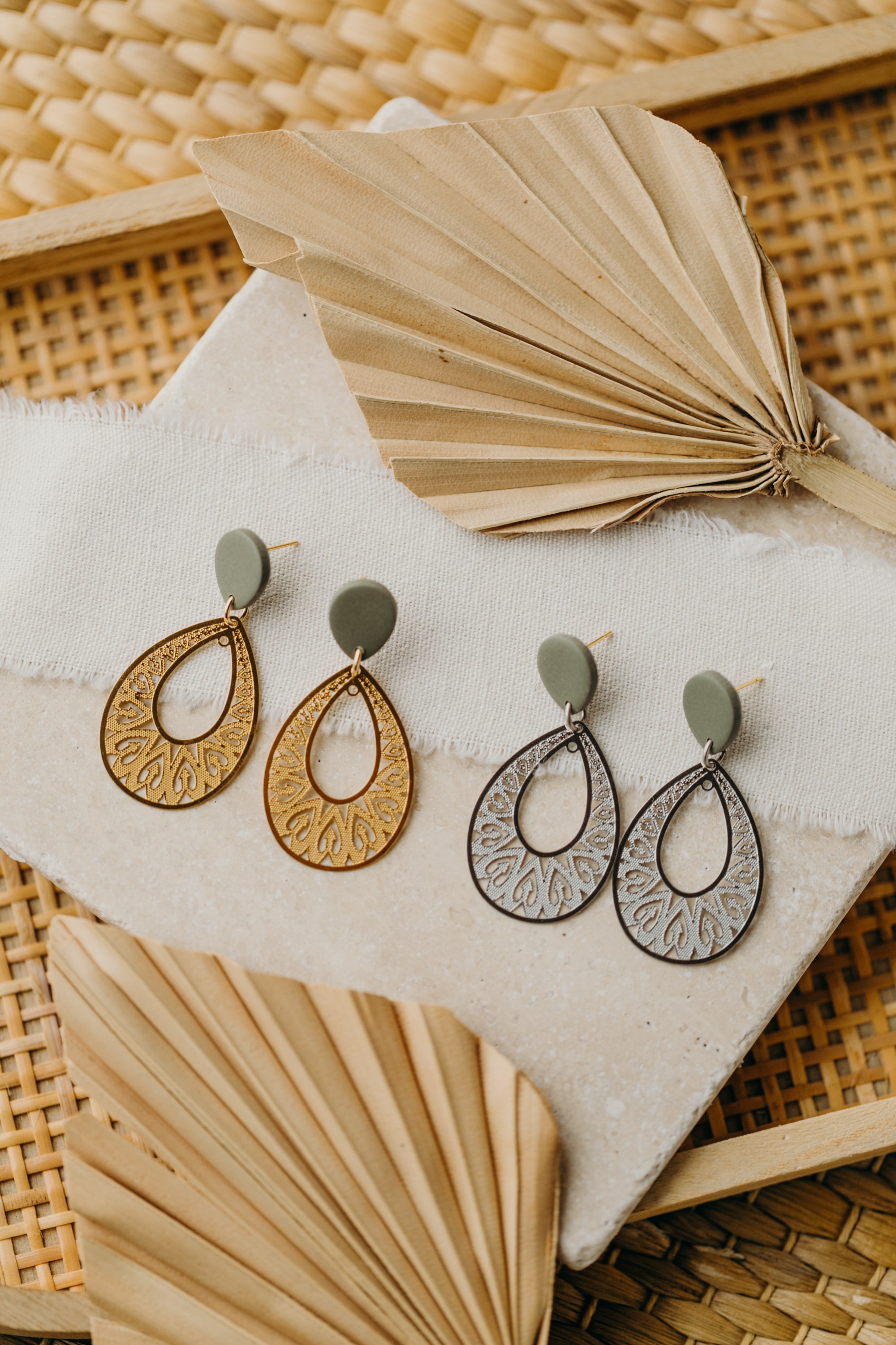 Polymer clay earrings with drop pendant