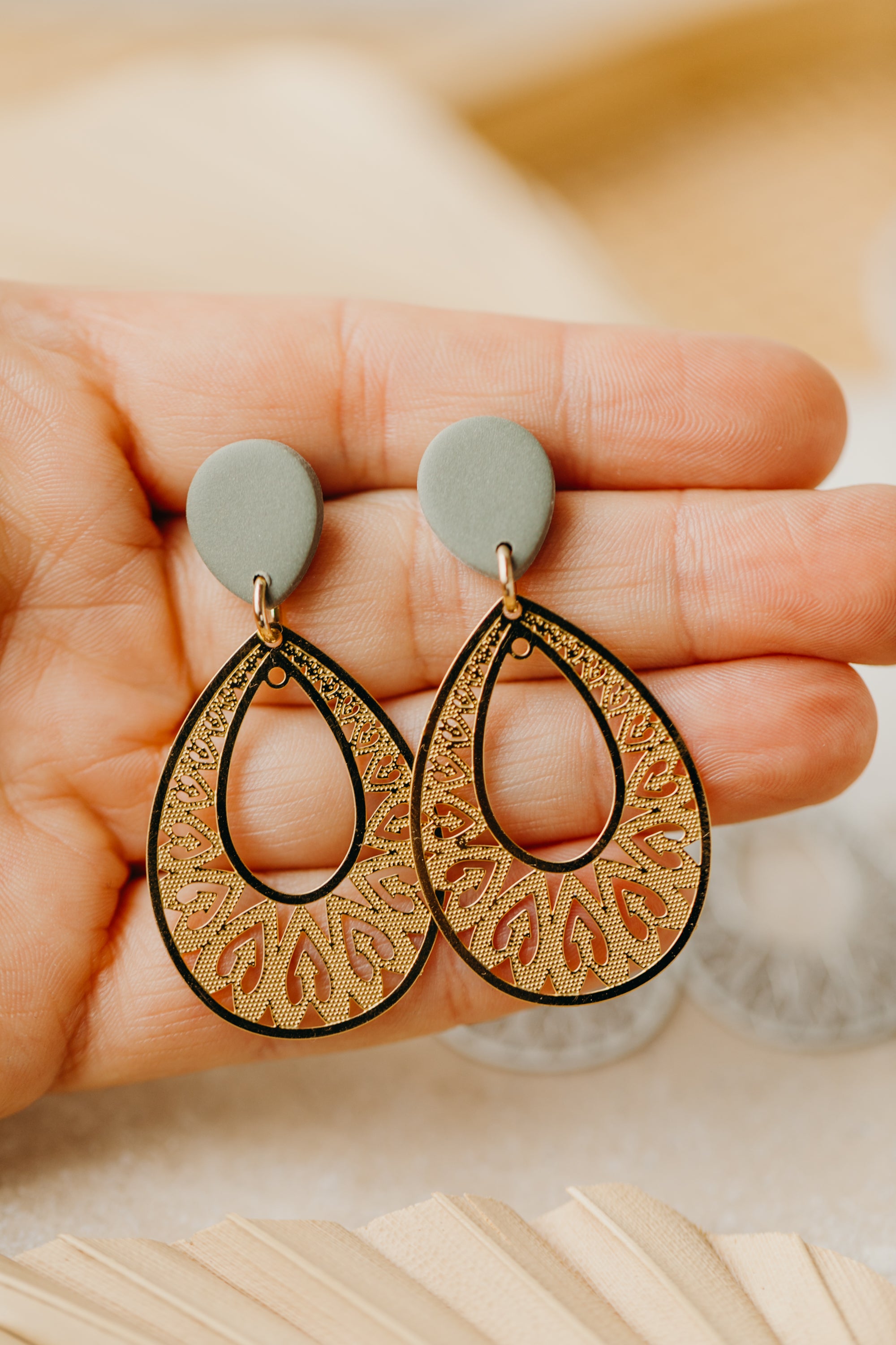 Polymer clay earrings with drop pendant