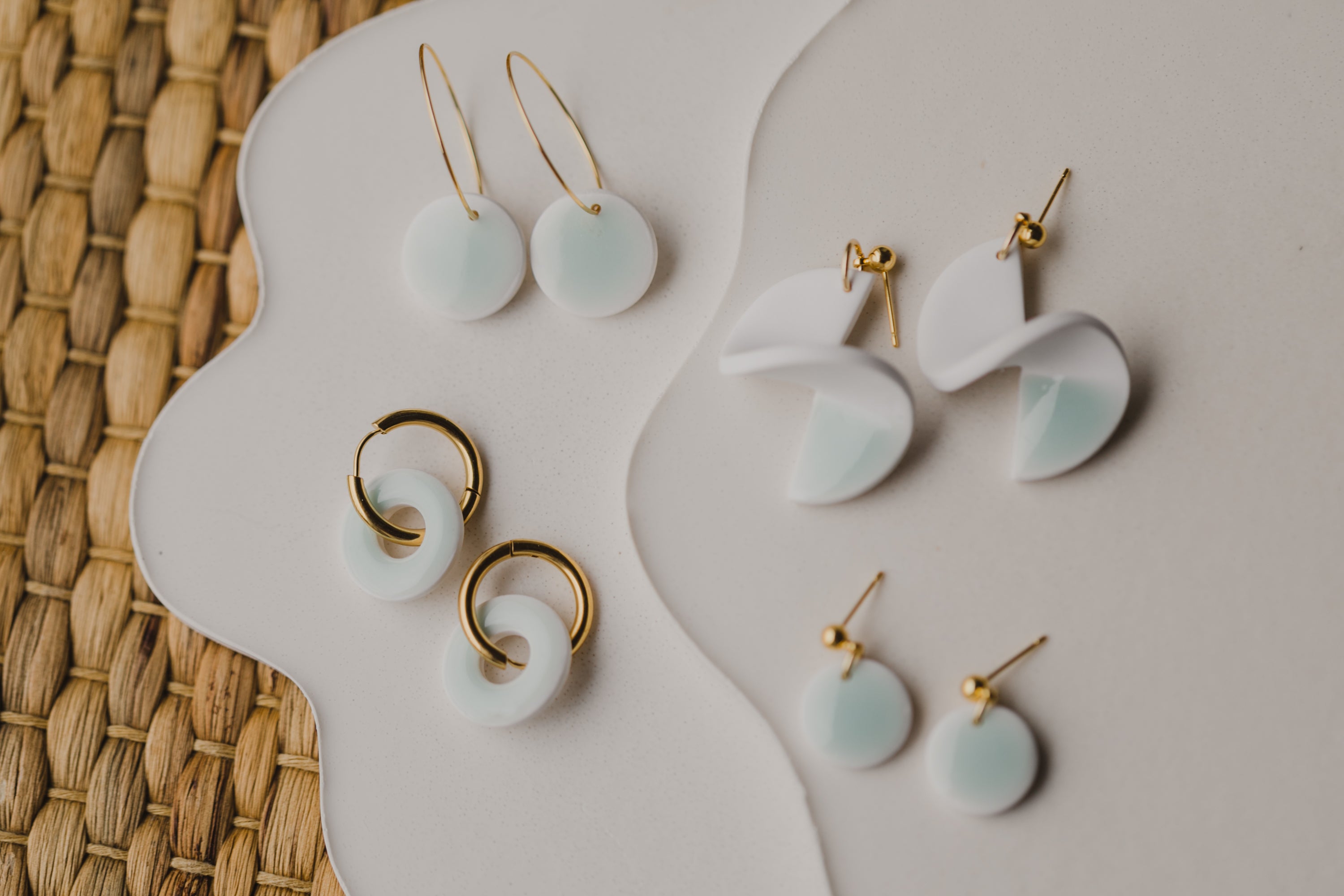 three-colored polymer clay earrings in ceramic look