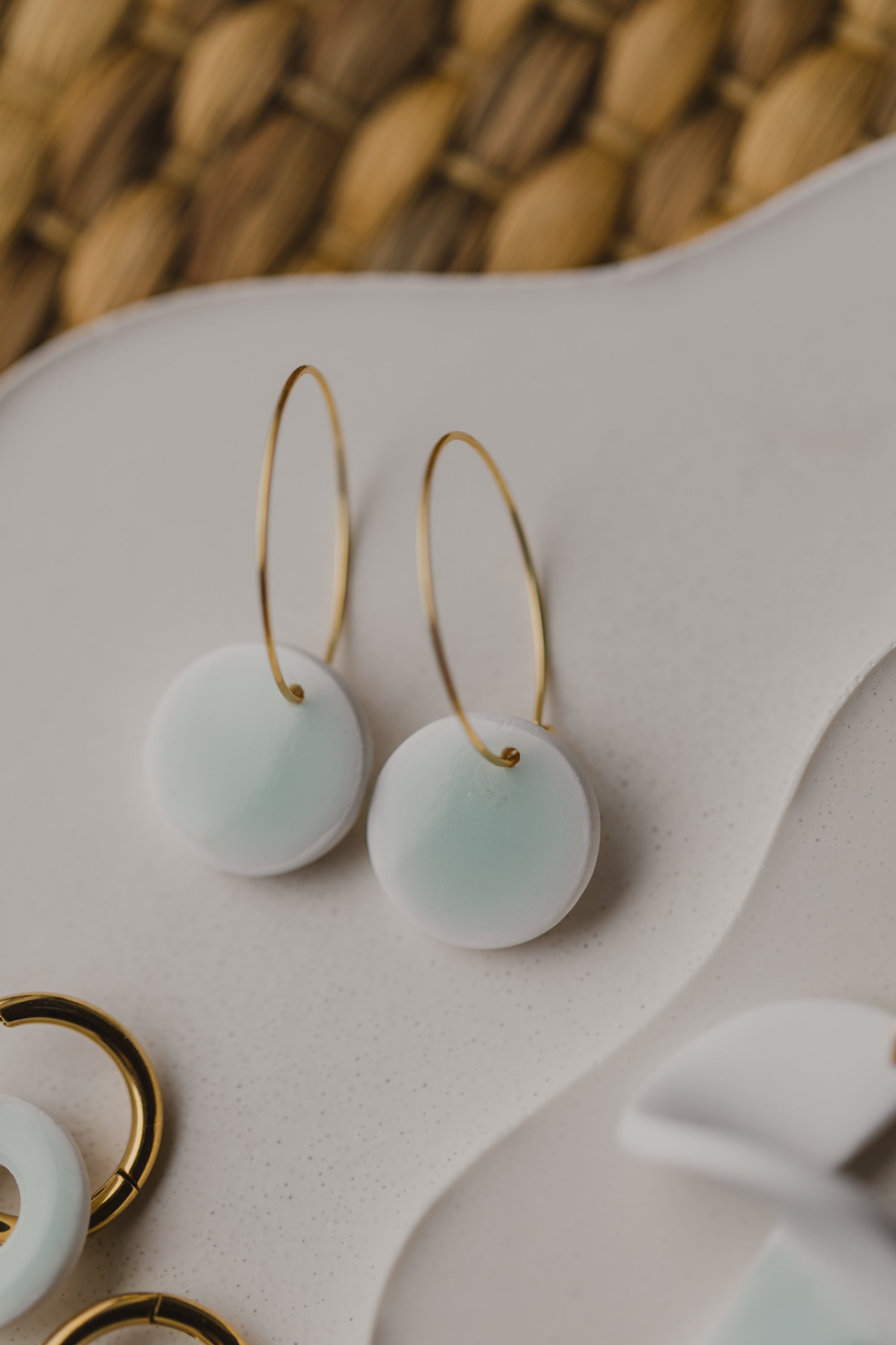 three-colored polymer clay earrings in ceramic look