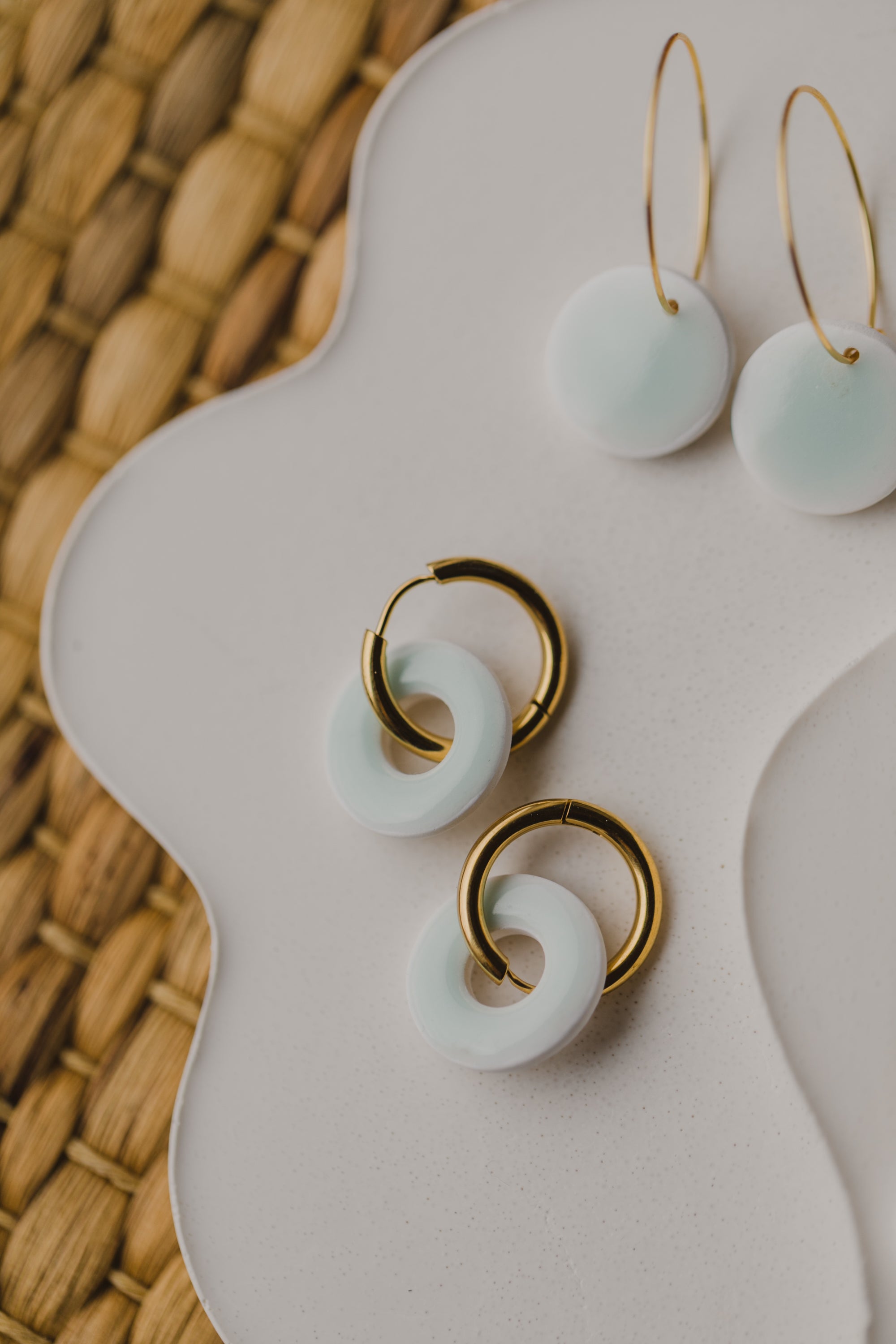 three-colored polymer clay earrings in ceramic look