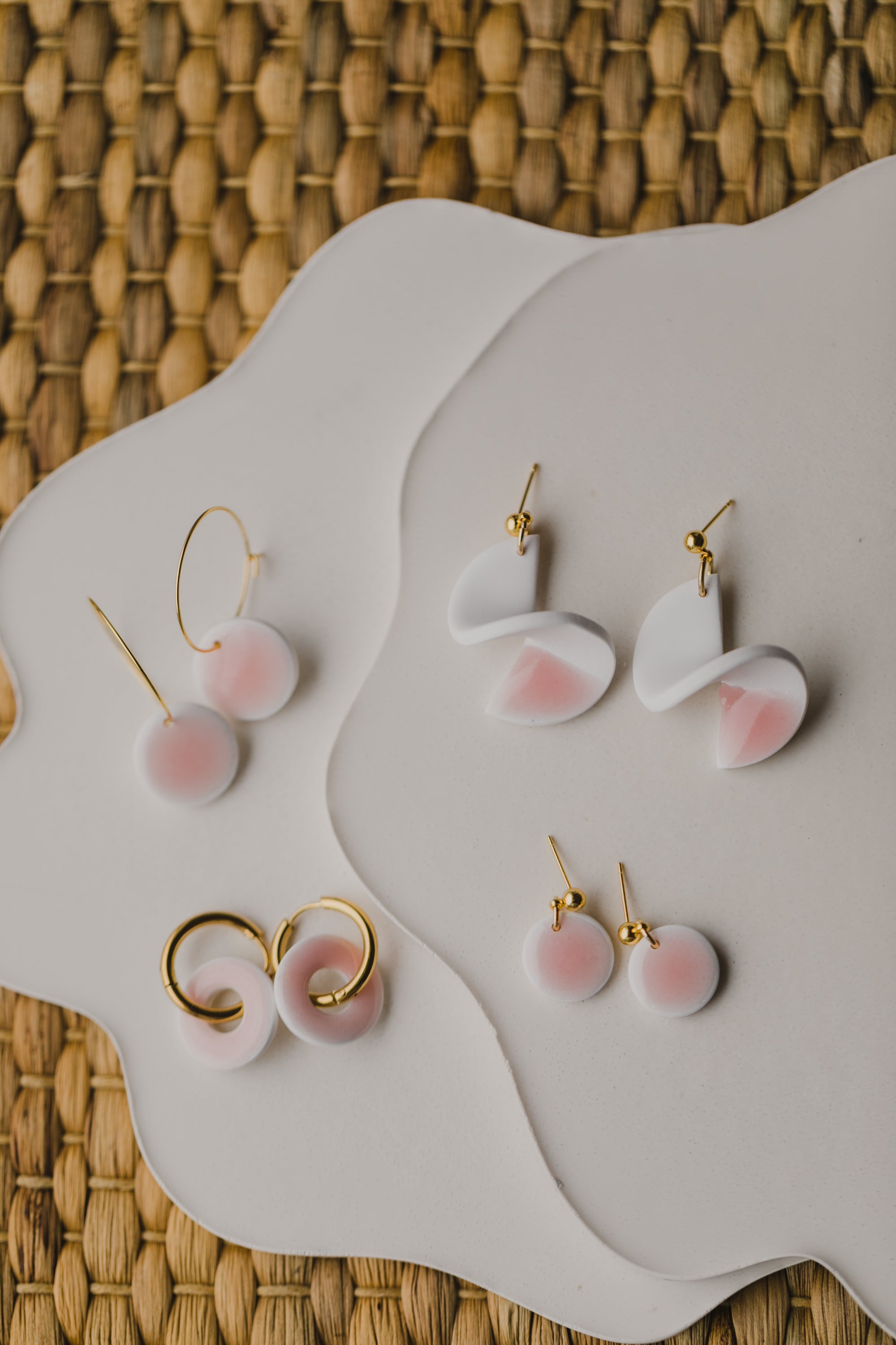 three-colored polymer clay earrings in ceramic look