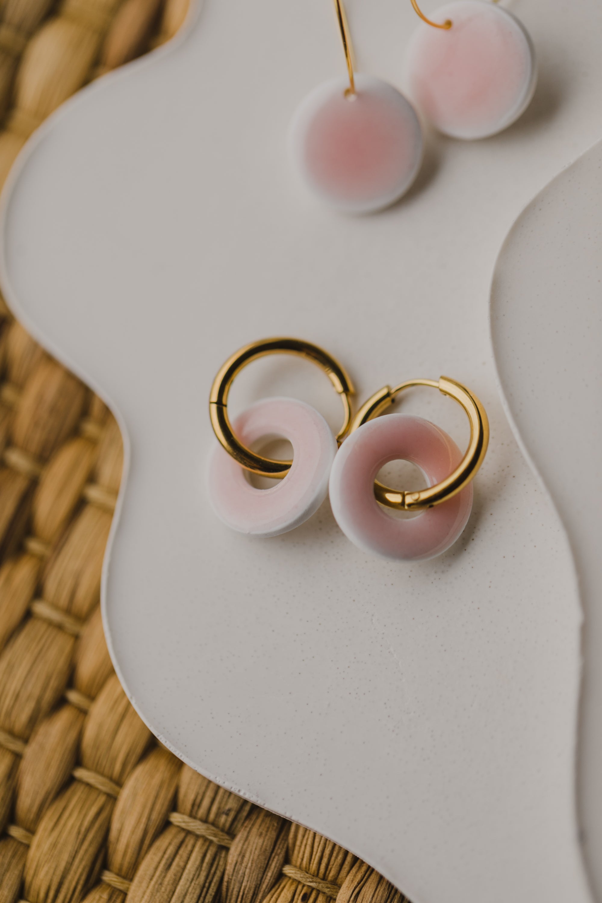 three-colored polymer clay earrings in ceramic look