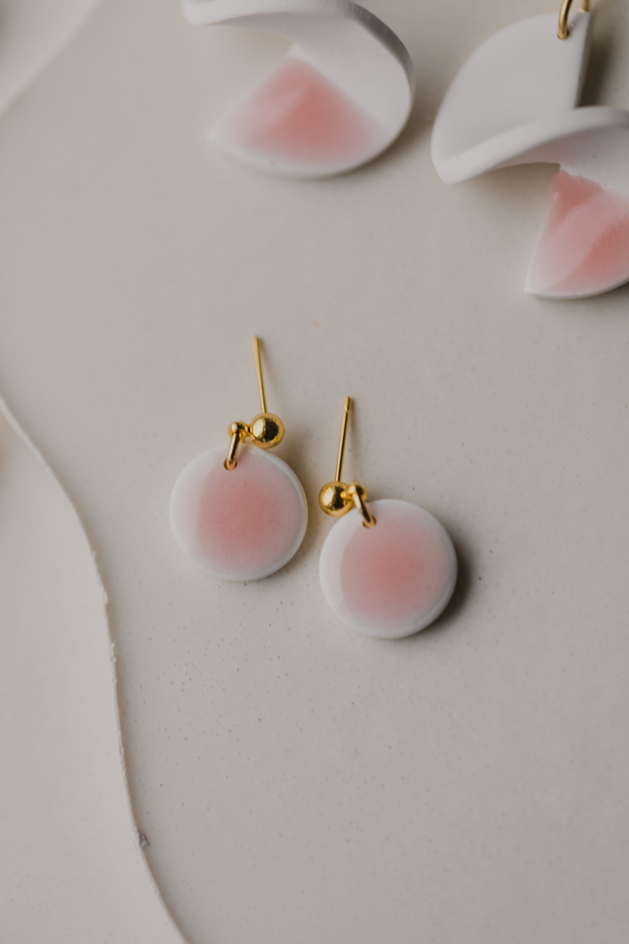 three-colored polymer clay earrings in ceramic look