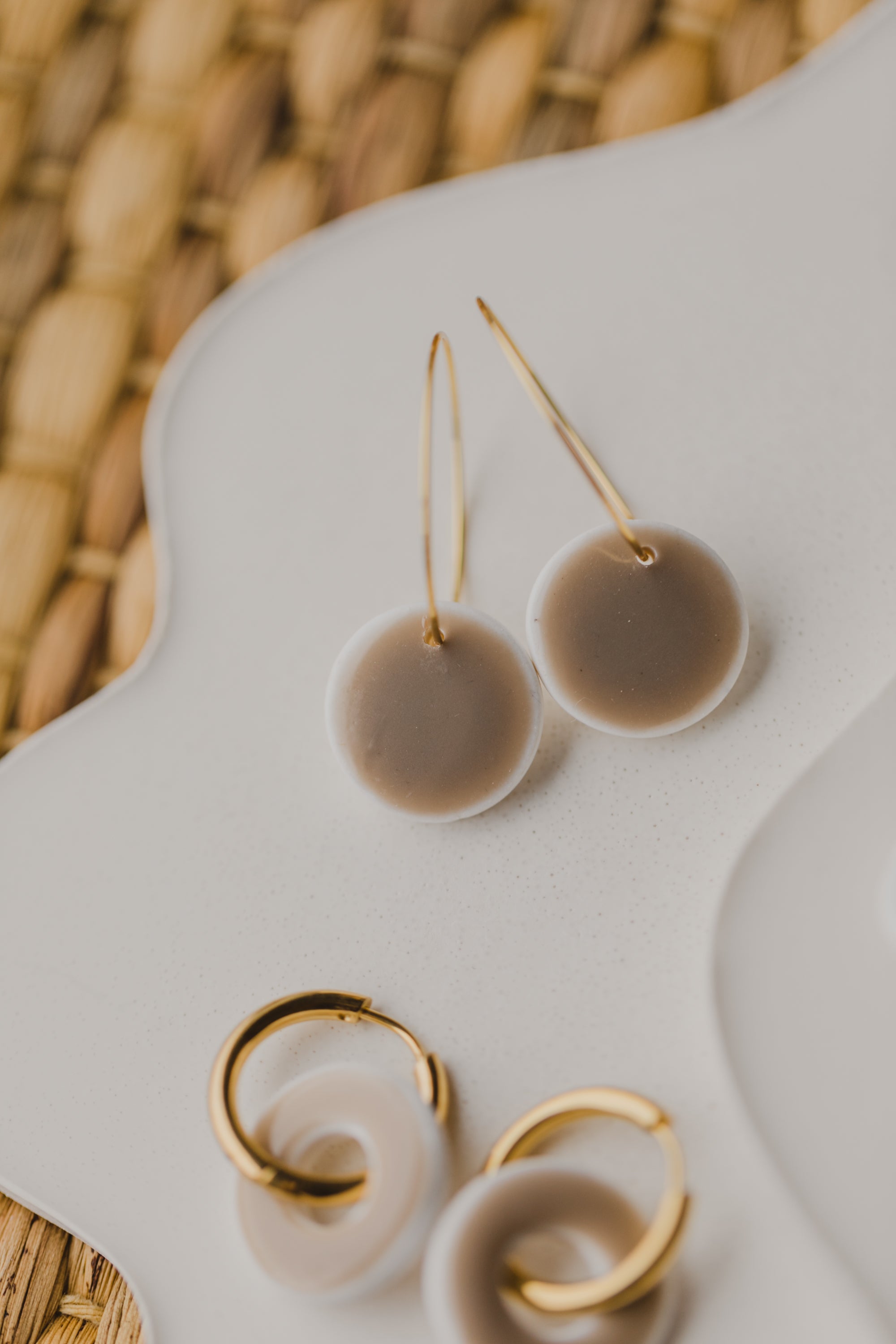 three-colored polymer clay earrings in ceramic look